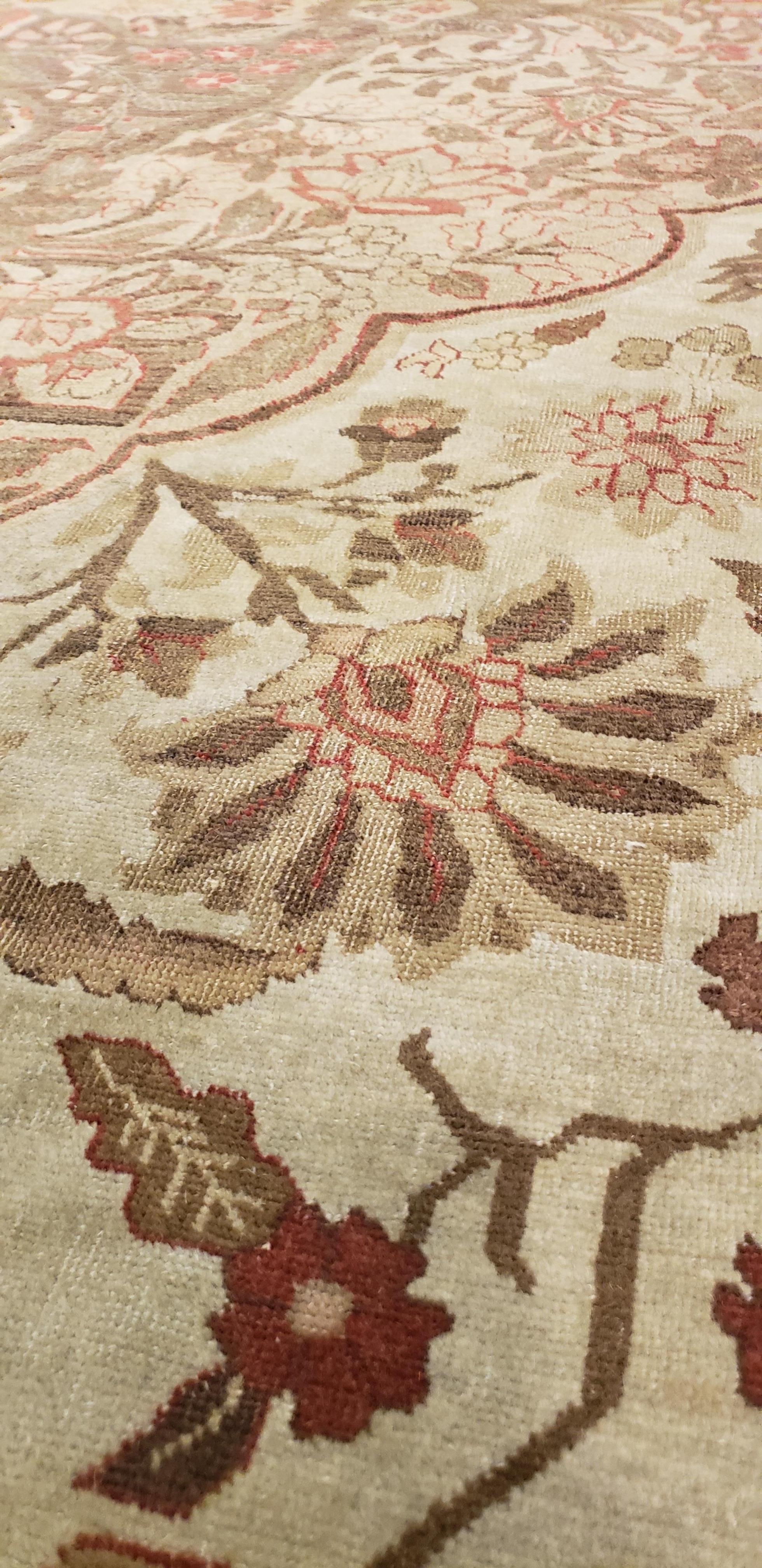 Hand-Knotted Antique Tabriz Carpet, Hadji Jalili Persian Rug, Earth Tones, Light Blue, Coral For Sale
