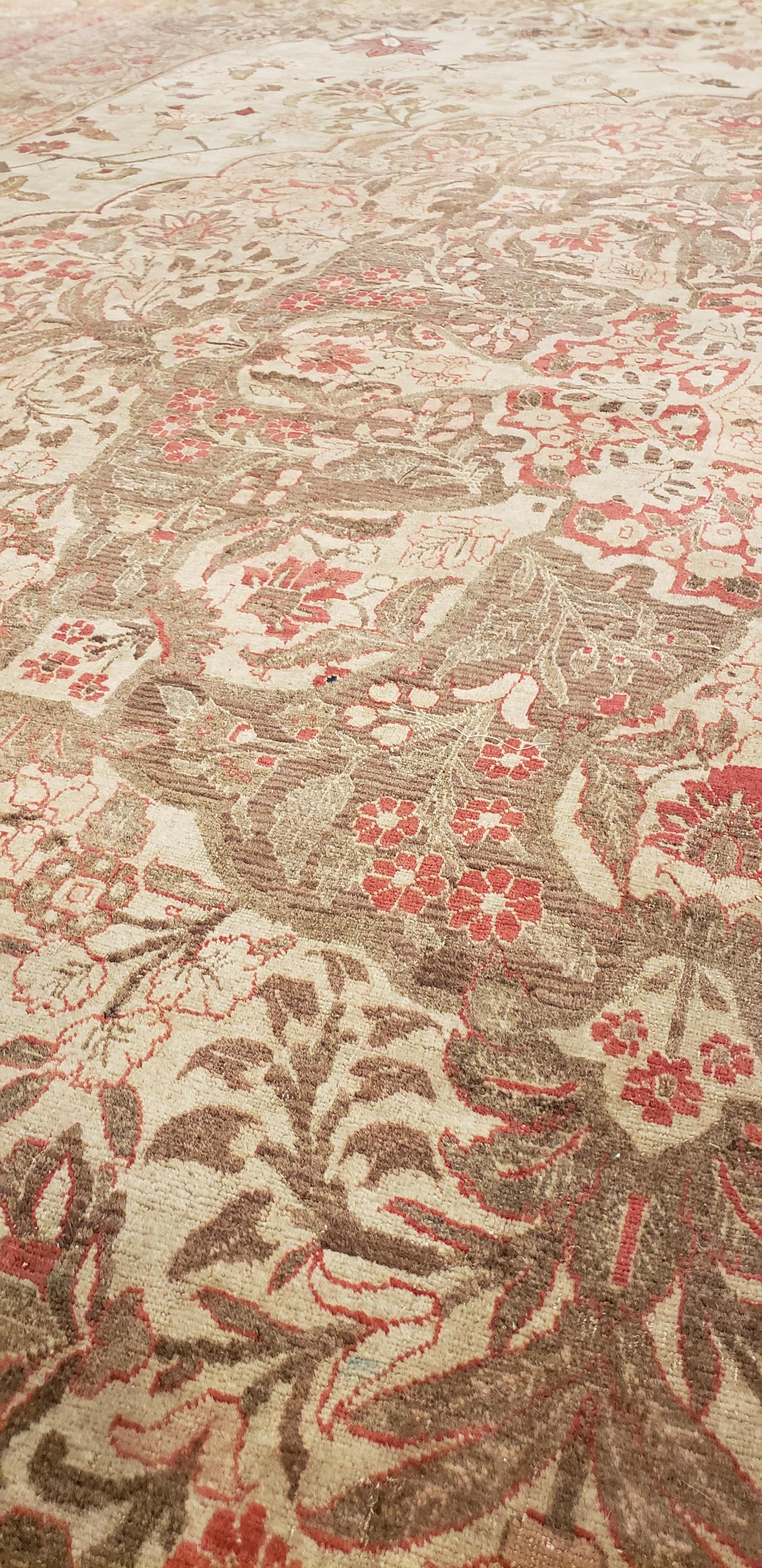 19th Century Antique Tabriz Carpet, Hadji Jalili Persian Rug, Earth Tones, Light Blue, Coral For Sale