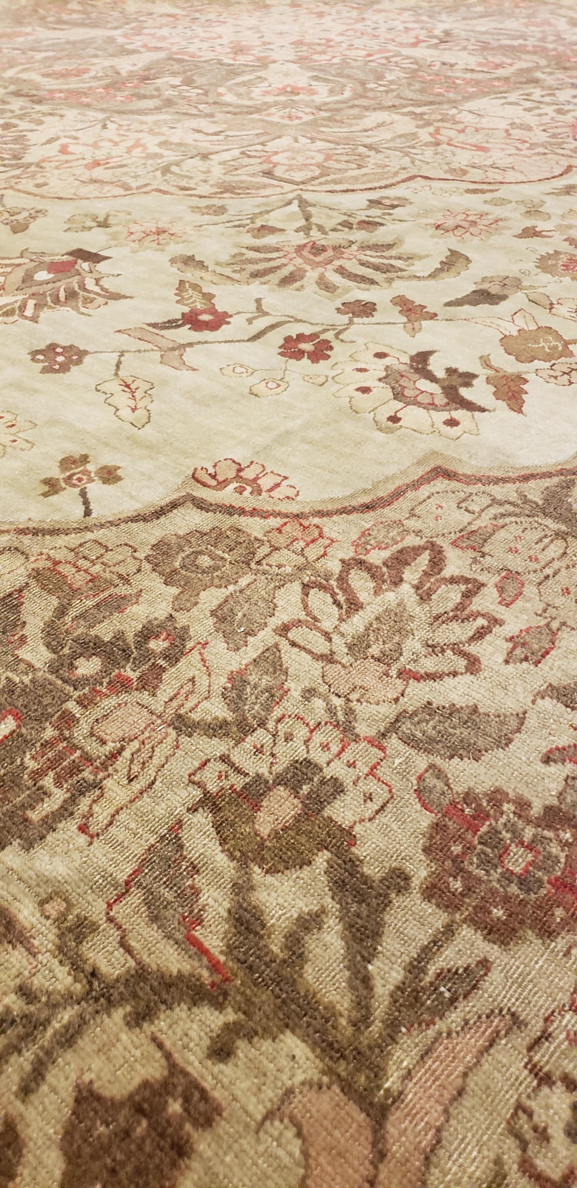 Wool Antique Tabriz Carpet, Hadji Jalili Persian Rug, Earth Tones, Light Blue, Coral For Sale