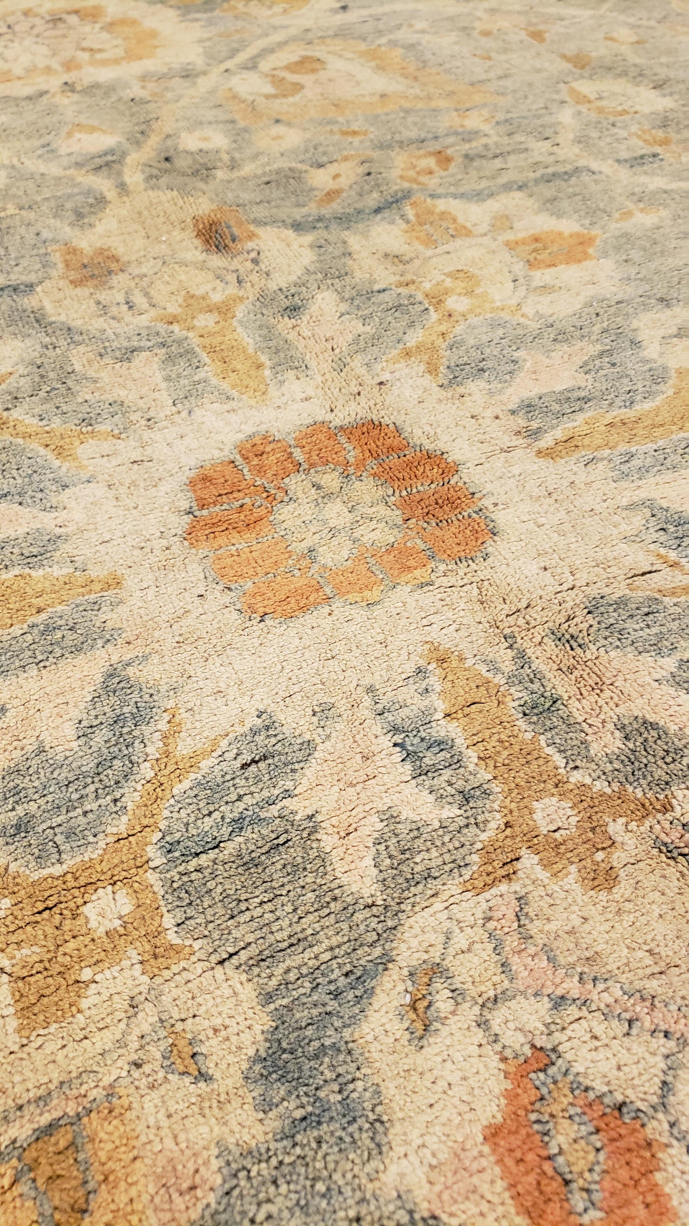 Antique Tabriz Carpet, Handmade Carpet, Light Blue, Soft Saffron and Ivory For Sale 3