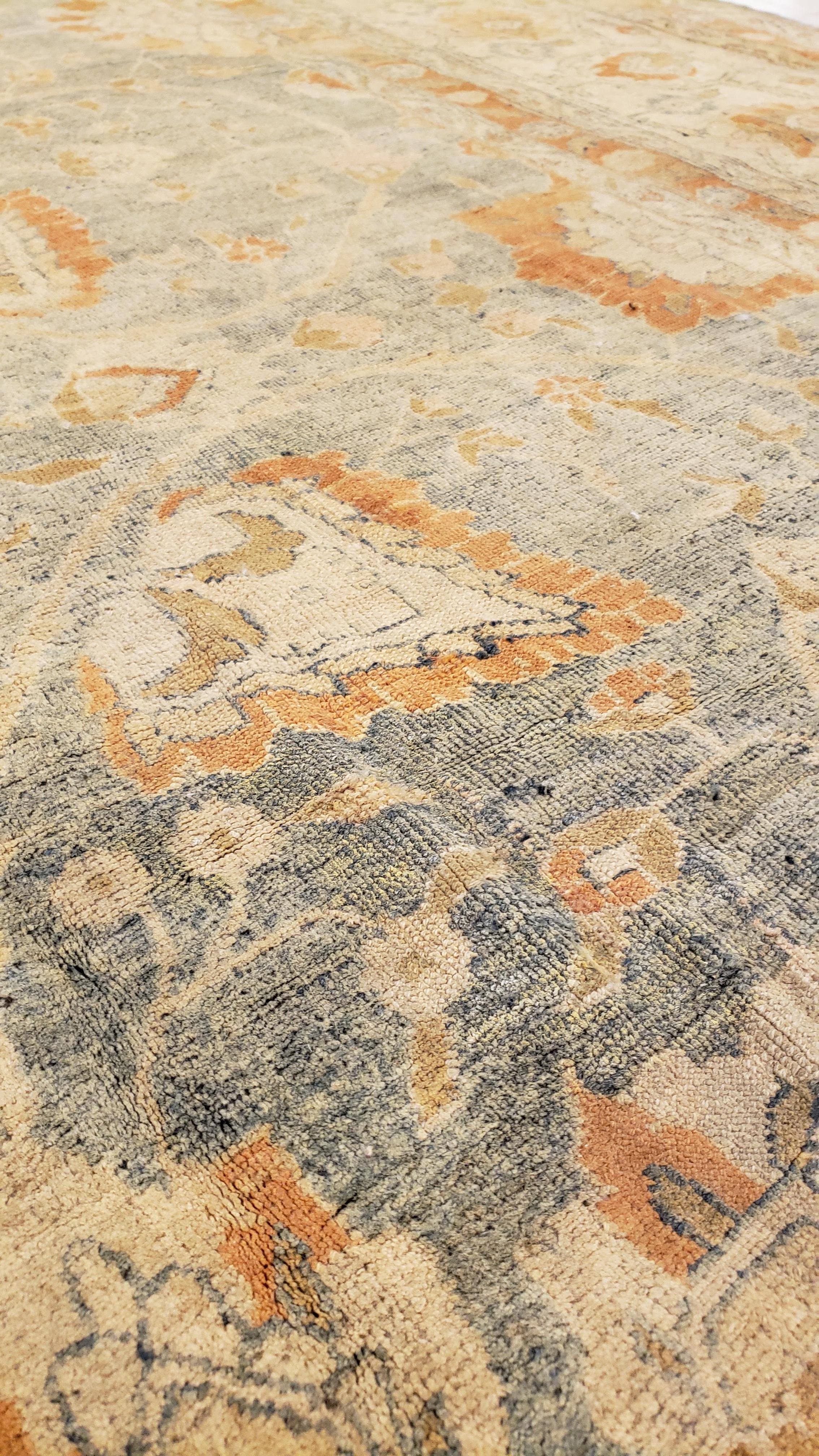 Antique Tabriz Carpet, Handmade Carpet, Light Blue, Soft Saffron and Ivory For Sale 4