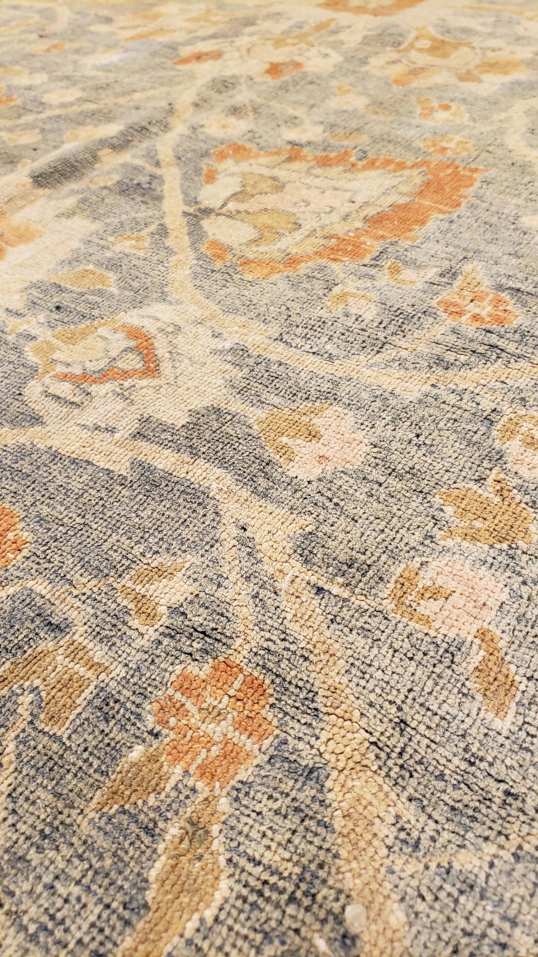 Antique Tabriz Carpet, Handmade Carpet, Light Blue, Soft Saffron and Ivory For Sale 5