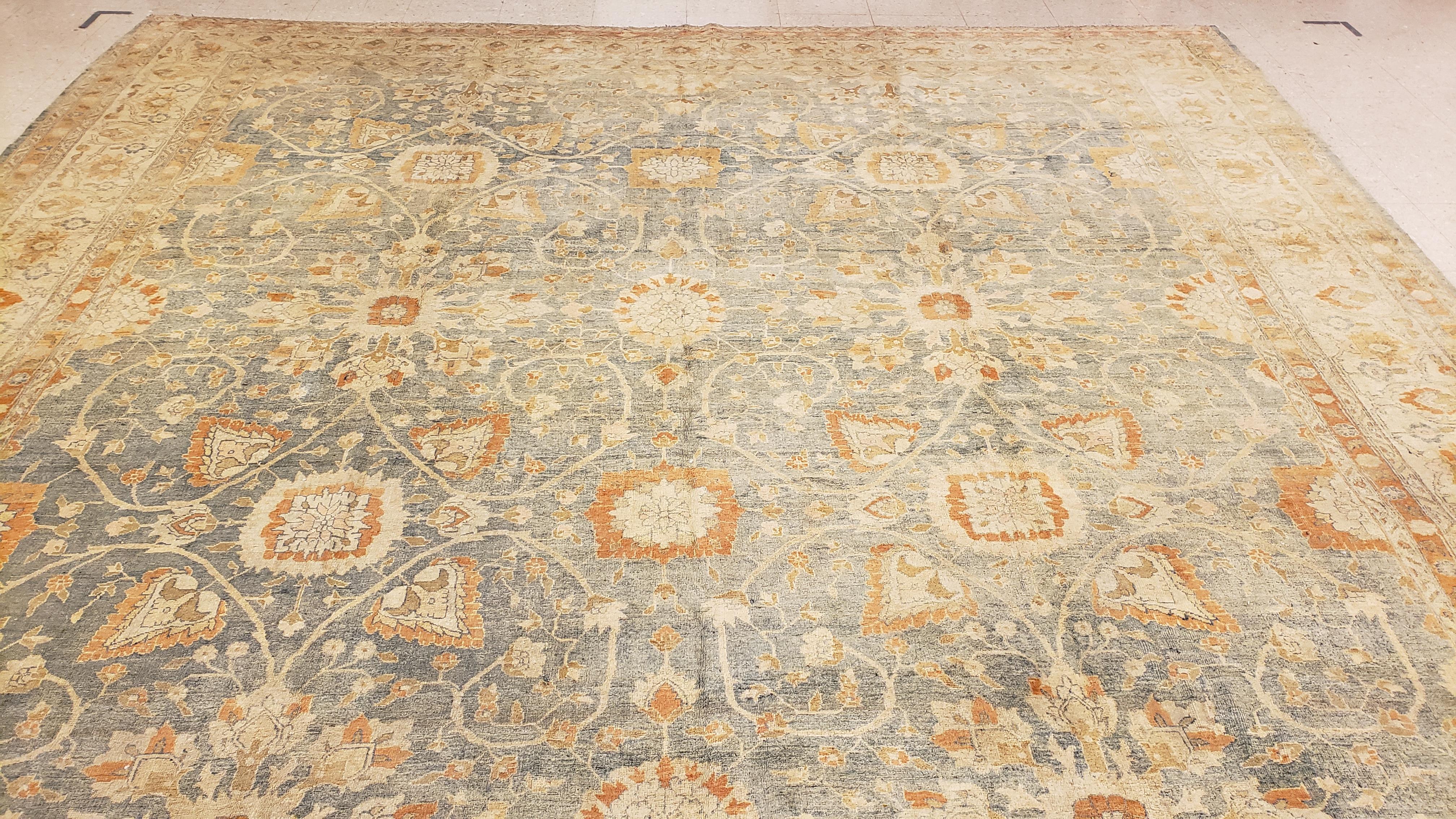 Antique Tabriz Carpet, Handmade Carpet, Light Blue, Soft Saffron and Ivory For Sale 6