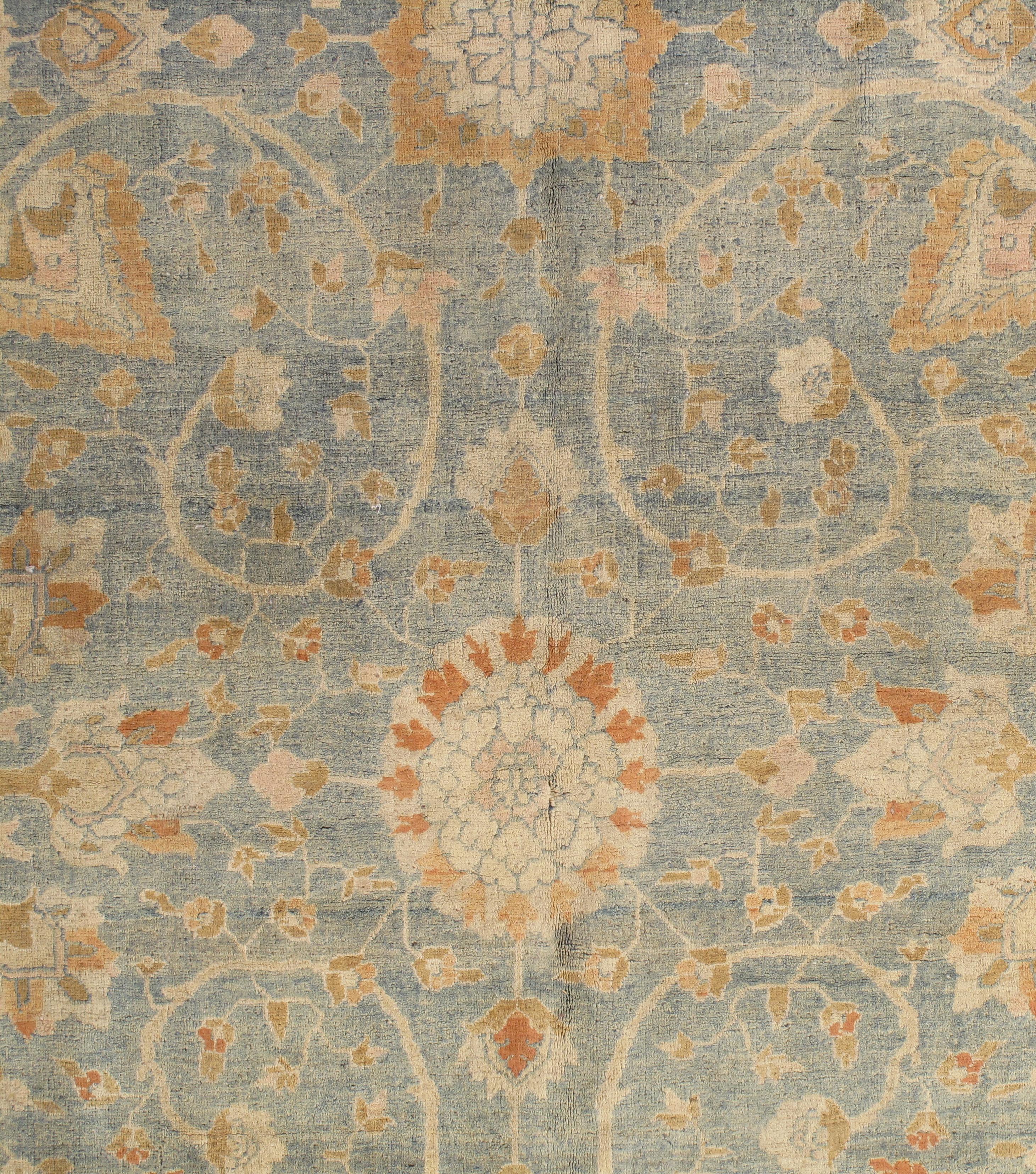 Persian Antique Tabriz Carpet, Handmade Carpet, Light Blue, Soft Saffron and Ivory For Sale