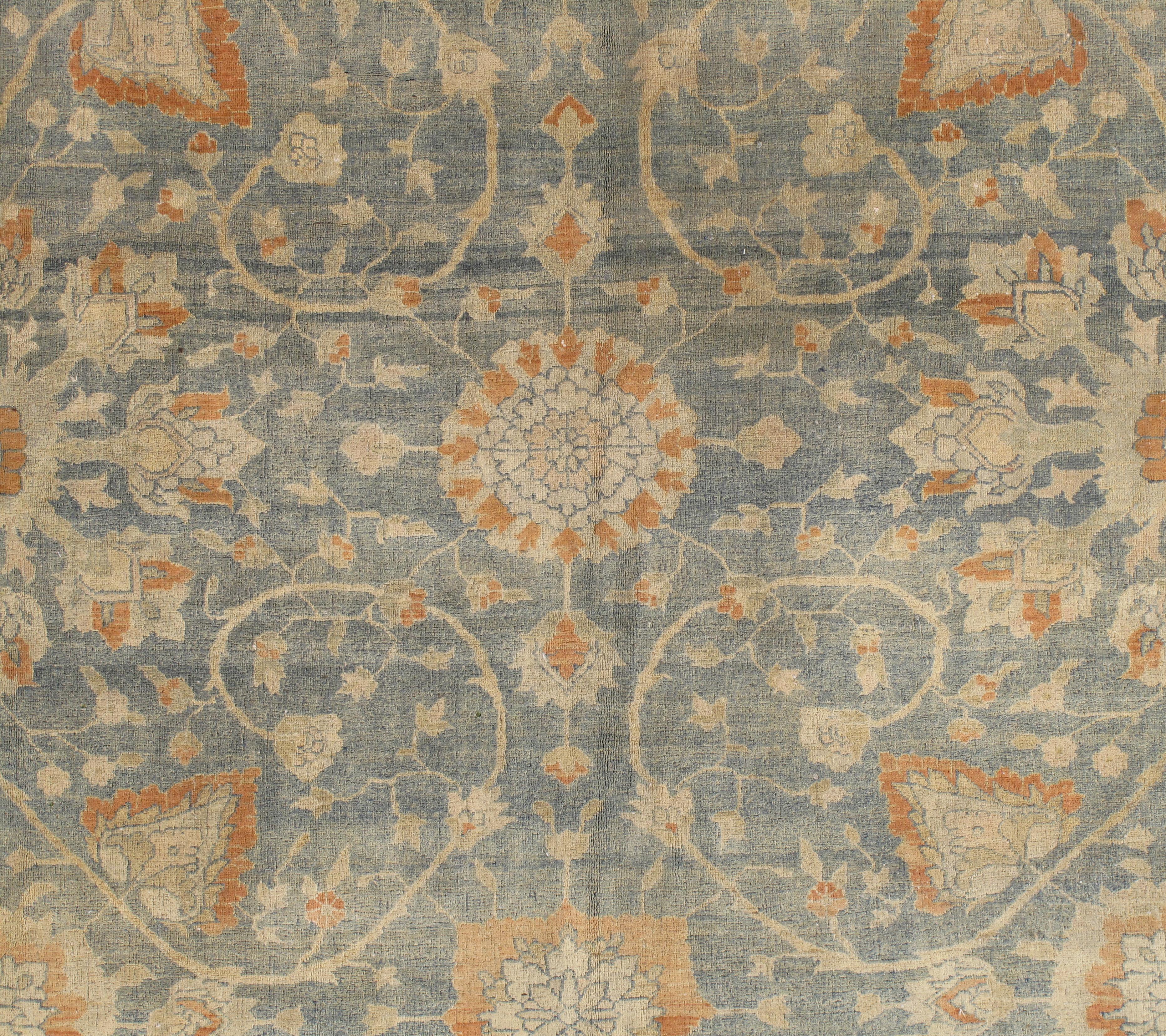 Antique Tabriz Carpet, Handmade Carpet, Light Blue, Soft Saffron and Ivory In Excellent Condition For Sale In Port Washington, NY