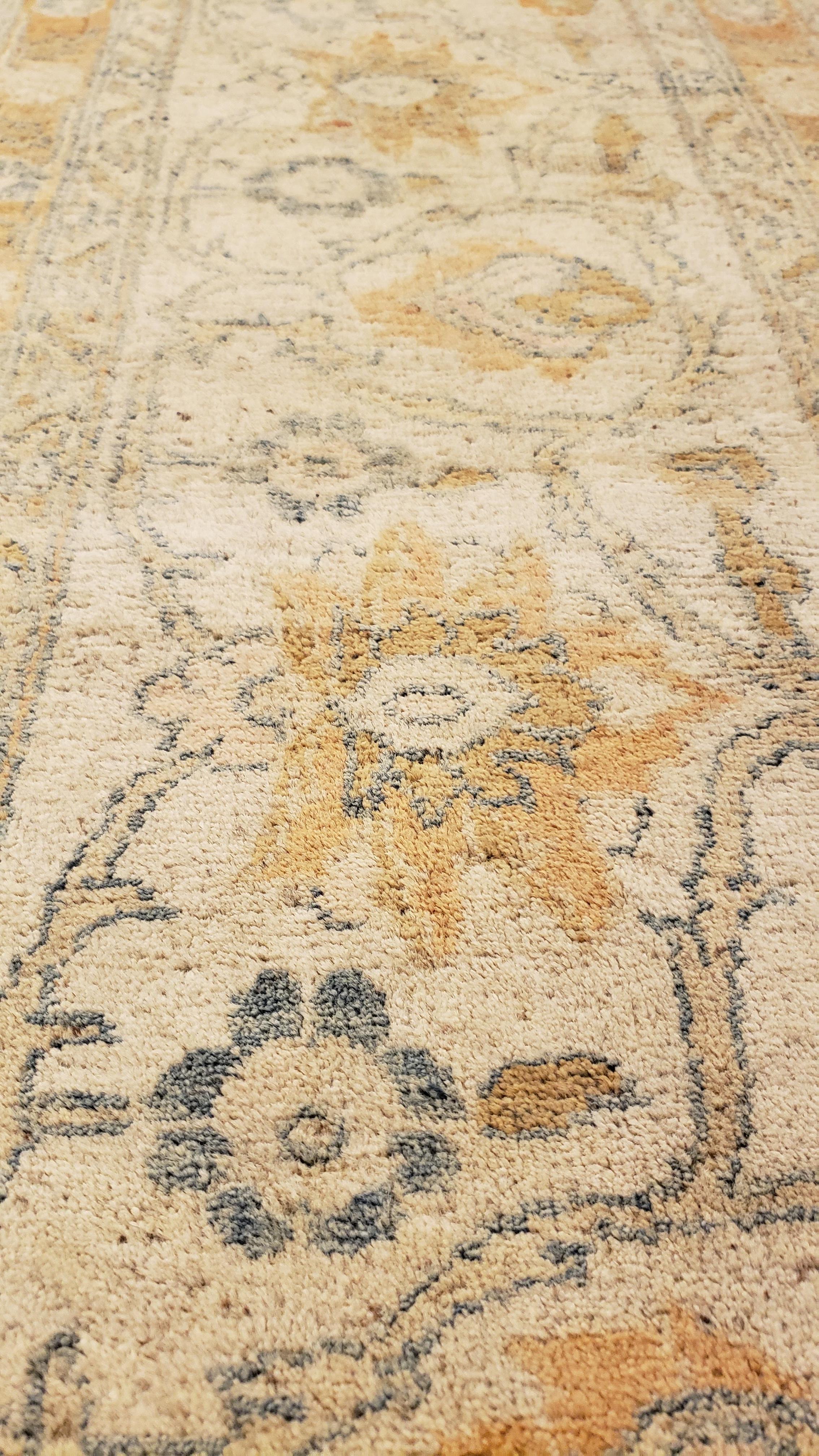 19th Century Antique Tabriz Carpet, Handmade Carpet, Light Blue, Soft Saffron and Ivory For Sale