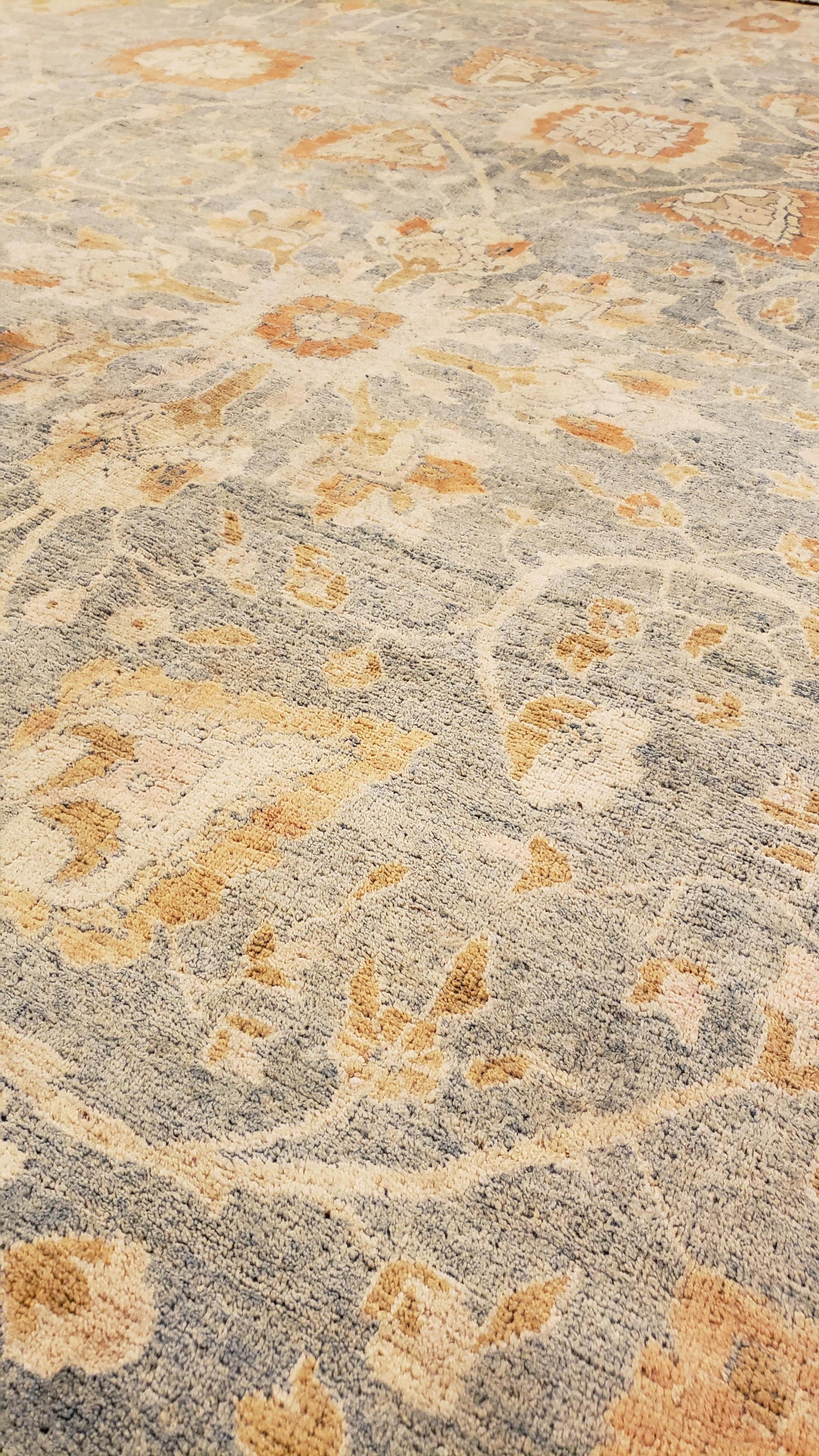 Wool Antique Tabriz Carpet, Handmade Carpet, Light Blue, Soft Saffron and Ivory For Sale