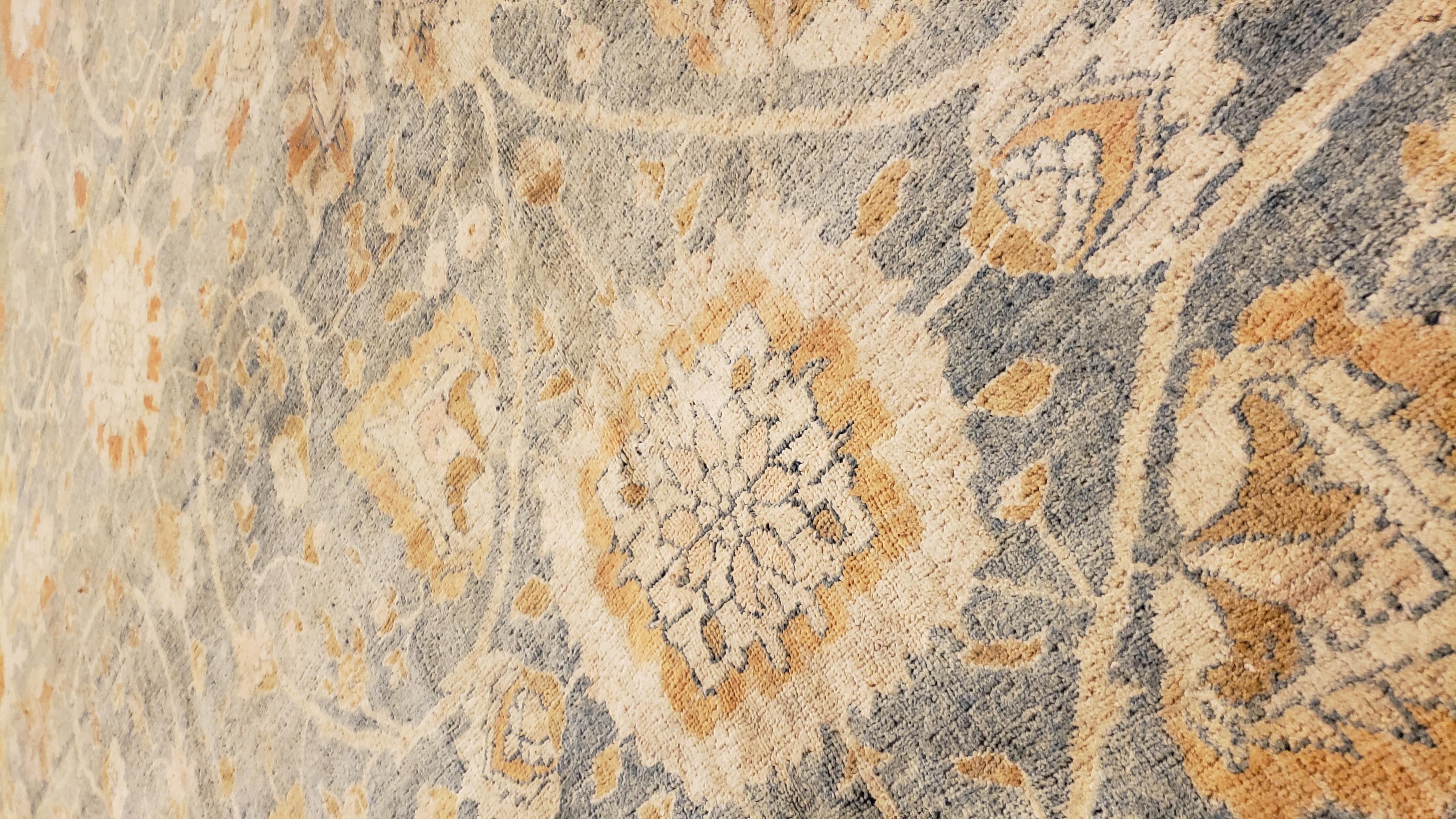 Antique Tabriz Carpet, Handmade Carpet, Light Blue, Soft Saffron and Ivory For Sale 1
