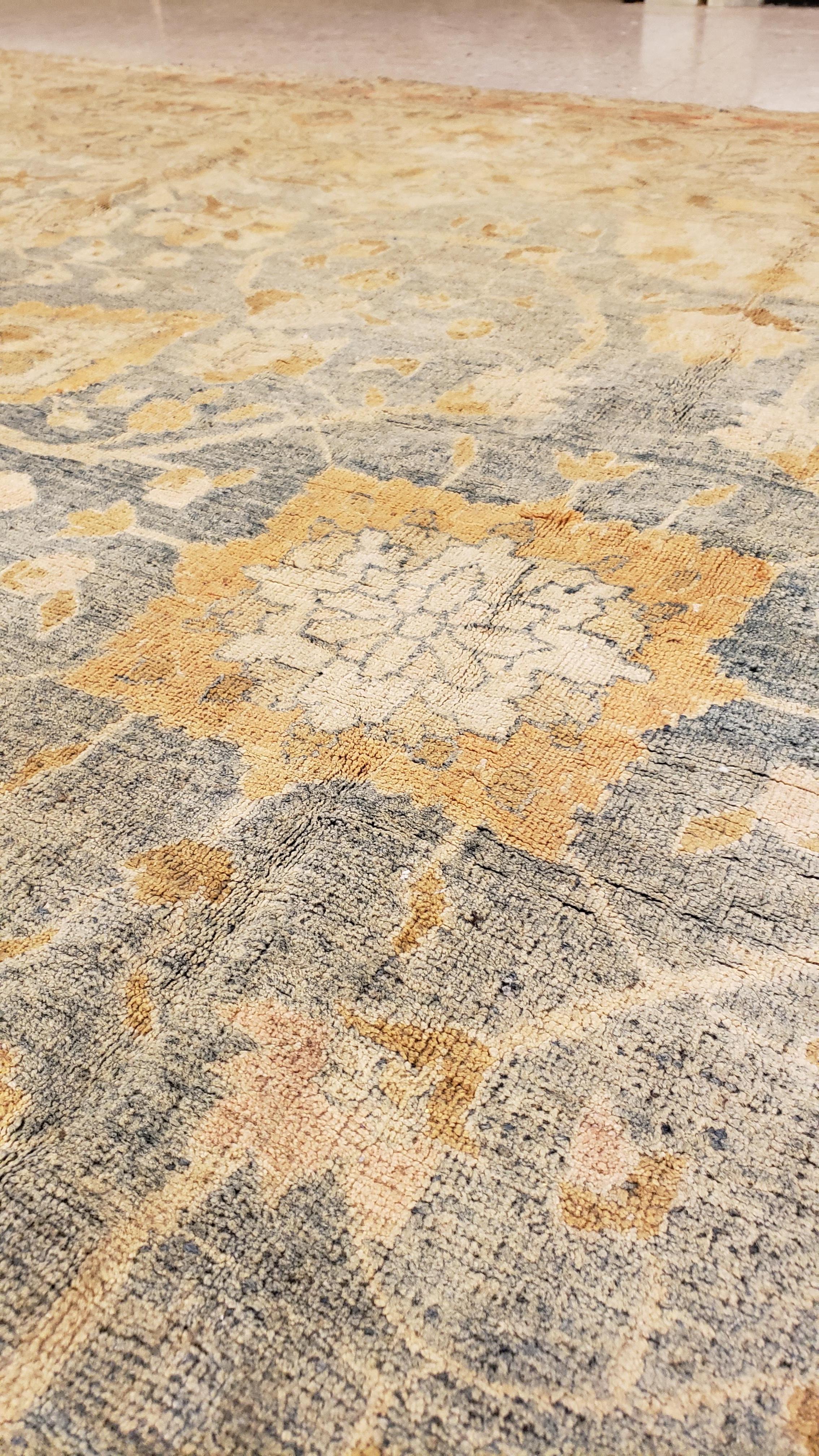 Antique Tabriz Carpet, Handmade Carpet, Light Blue, Soft Saffron and Ivory For Sale 2