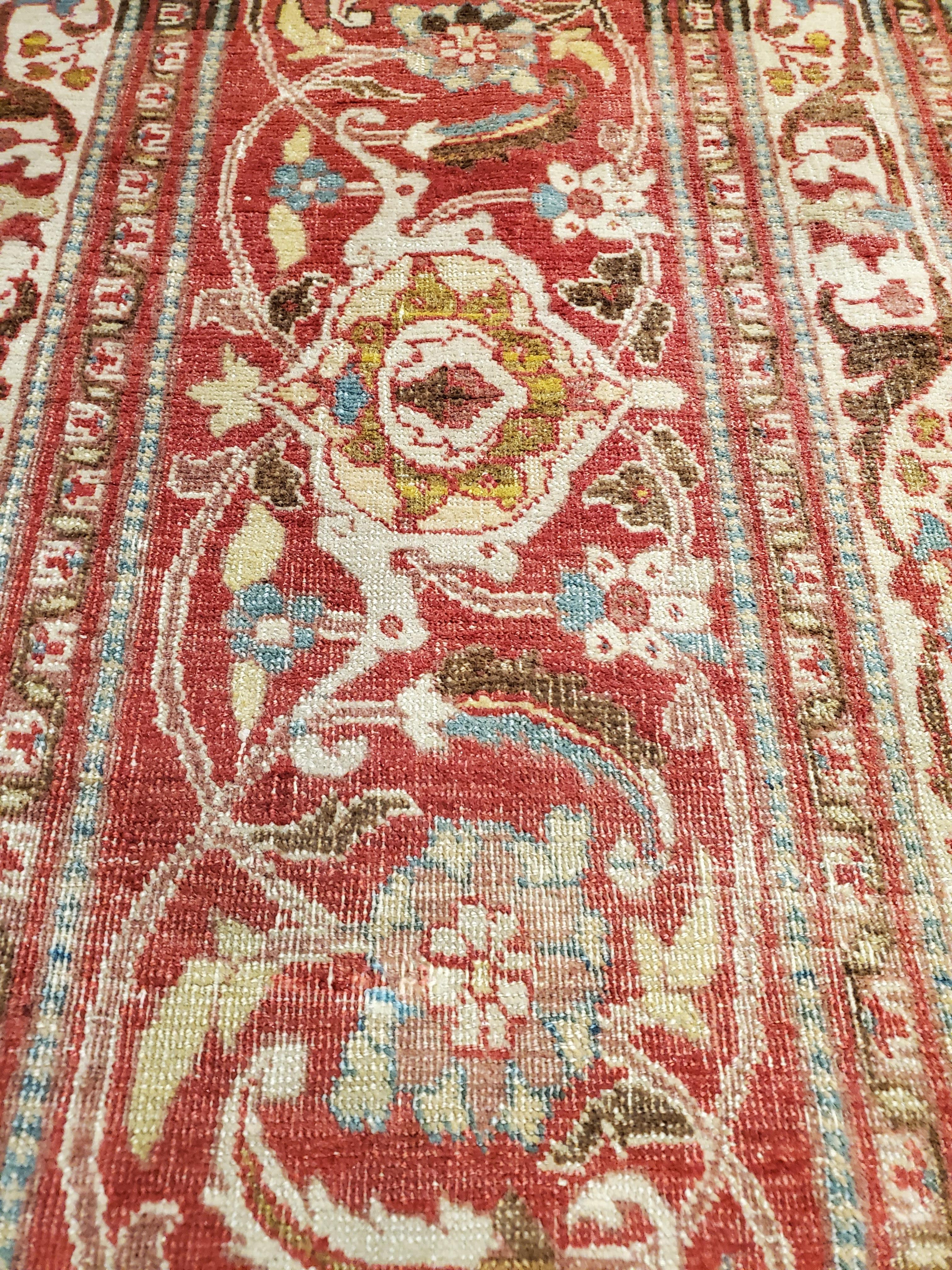 Antique Tabriz Carpet, Handmade Persian Rug in Floral Gold, Red and Beige For Sale 4