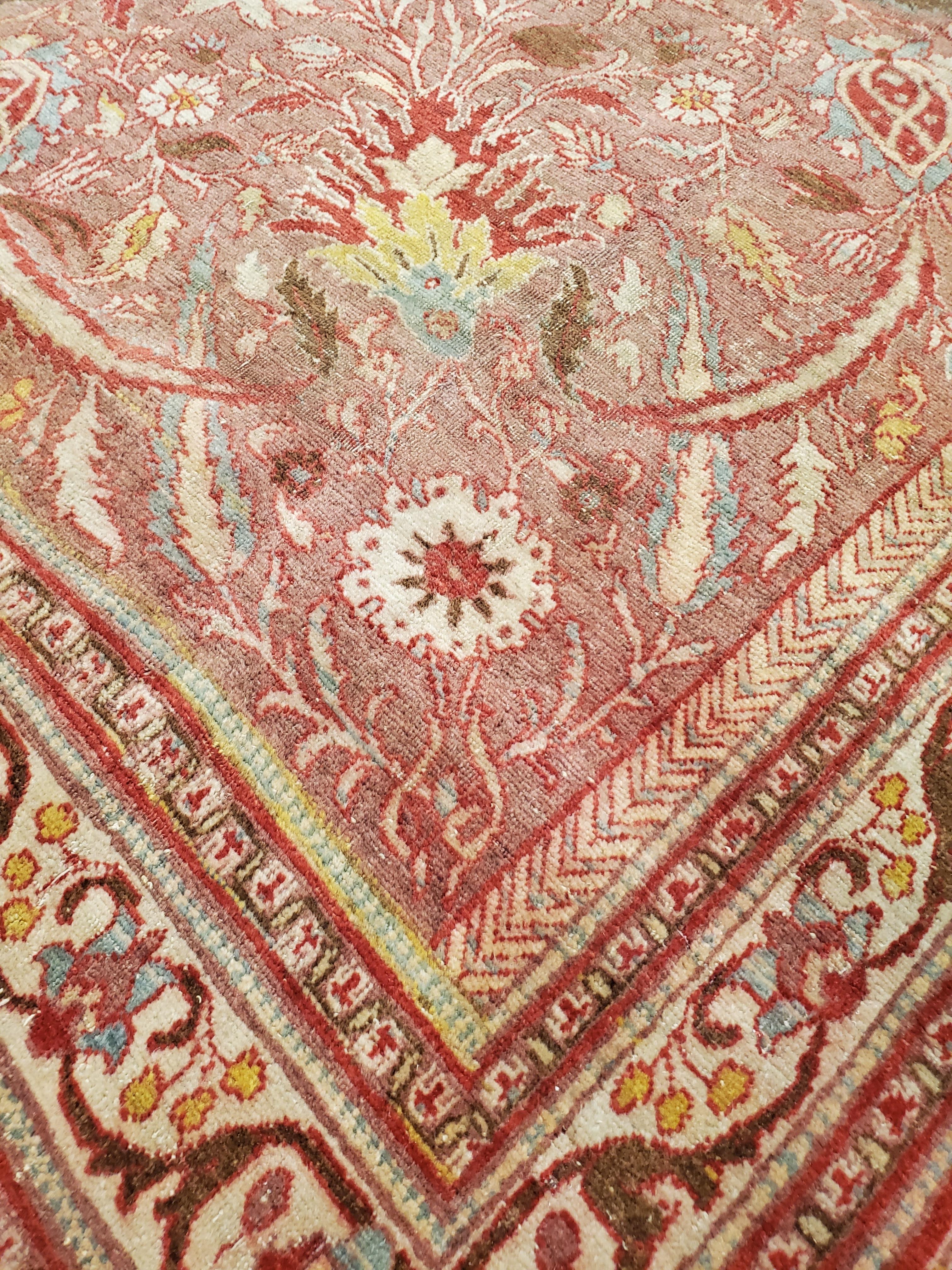 Wool Antique Tabriz Carpet, Handmade Persian Rug in Floral Gold, Red and Beige For Sale