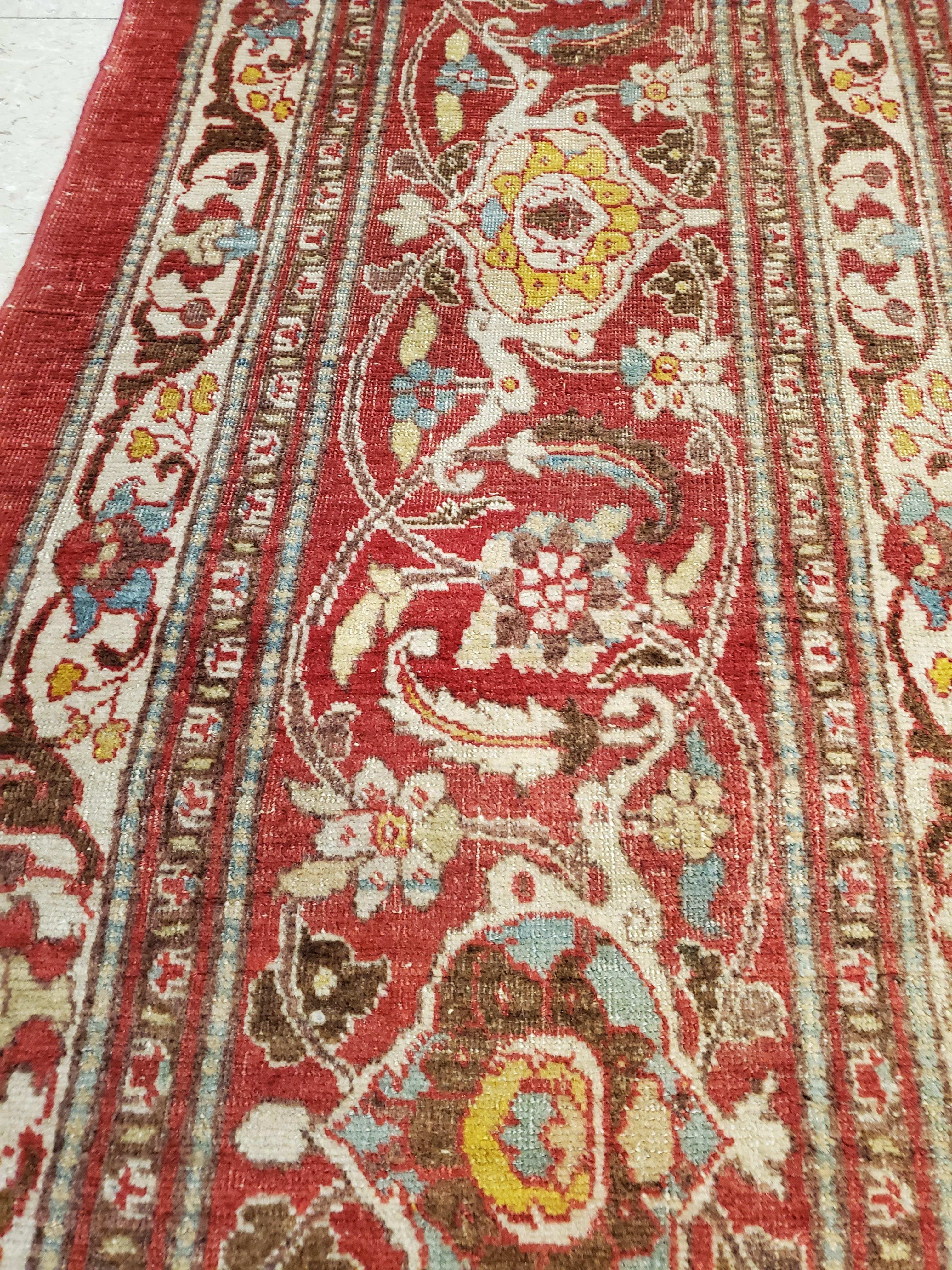 Antique Tabriz Carpet, Handmade Persian Rug in Floral Gold, Red and Beige For Sale 1