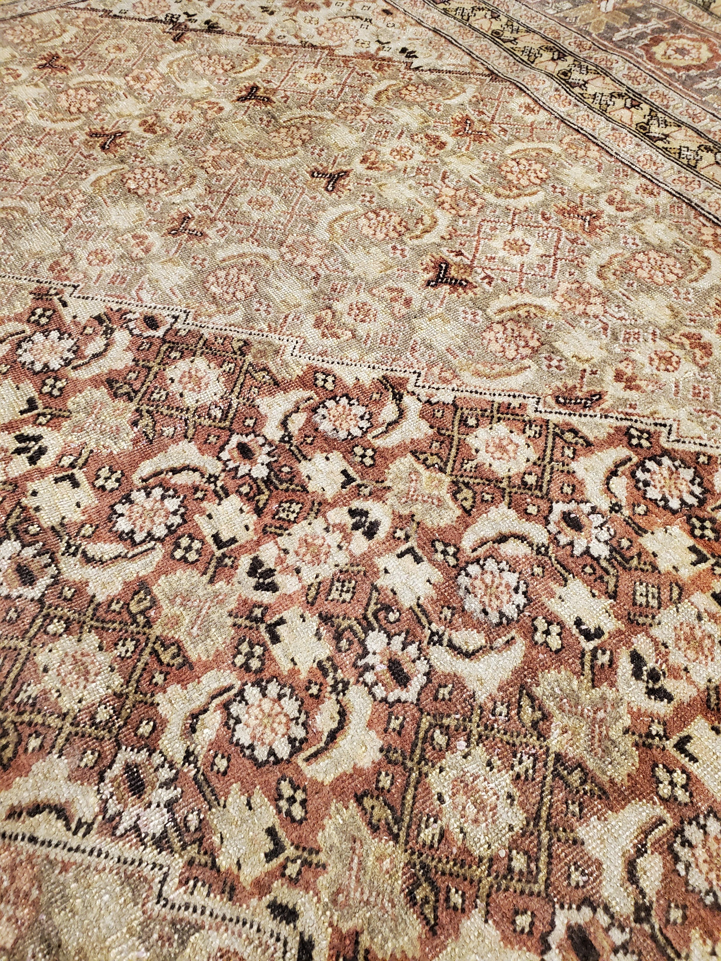 Tapis ancien de Tabriz, tapis persan fait main en or, brown et taupe masculins en vente 3