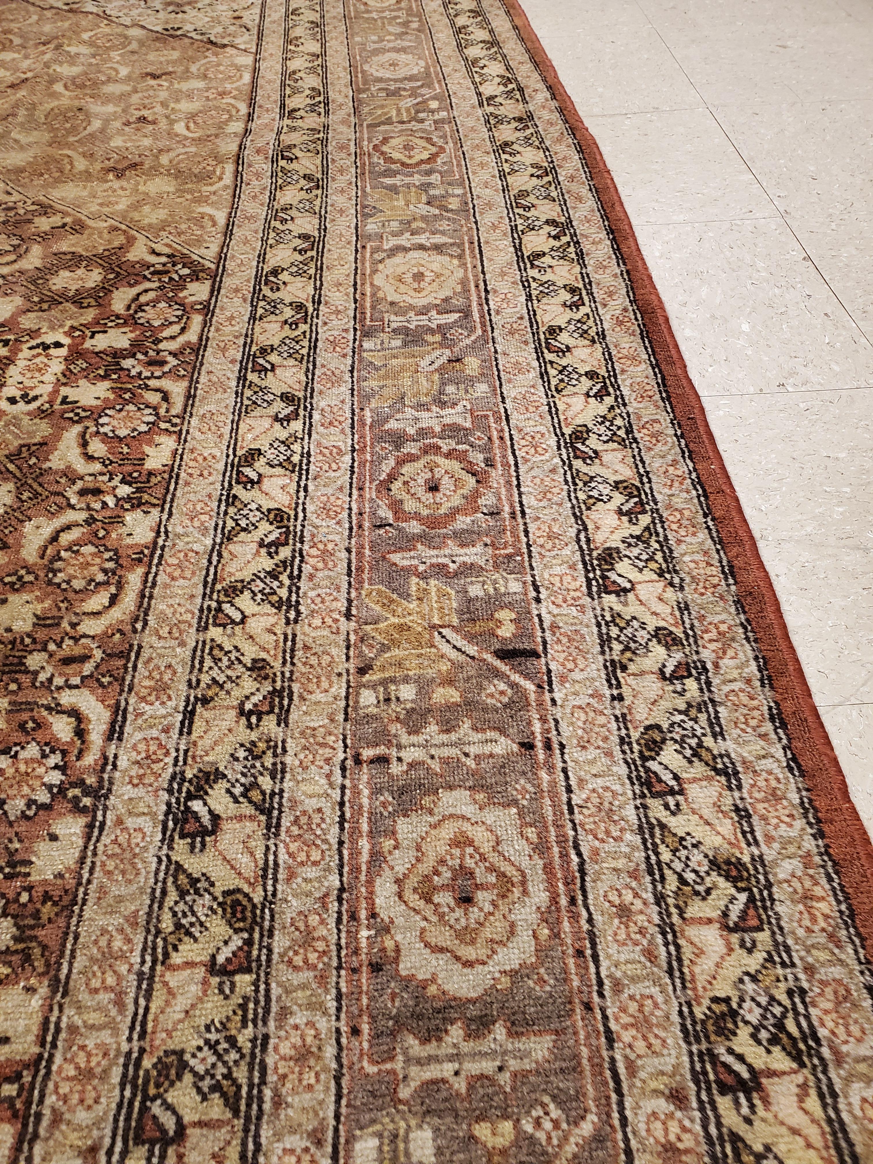 Antique Tabriz Carpet, Handmade Persian Rug in Masculine Gold, Brown and Taupe For Sale 2