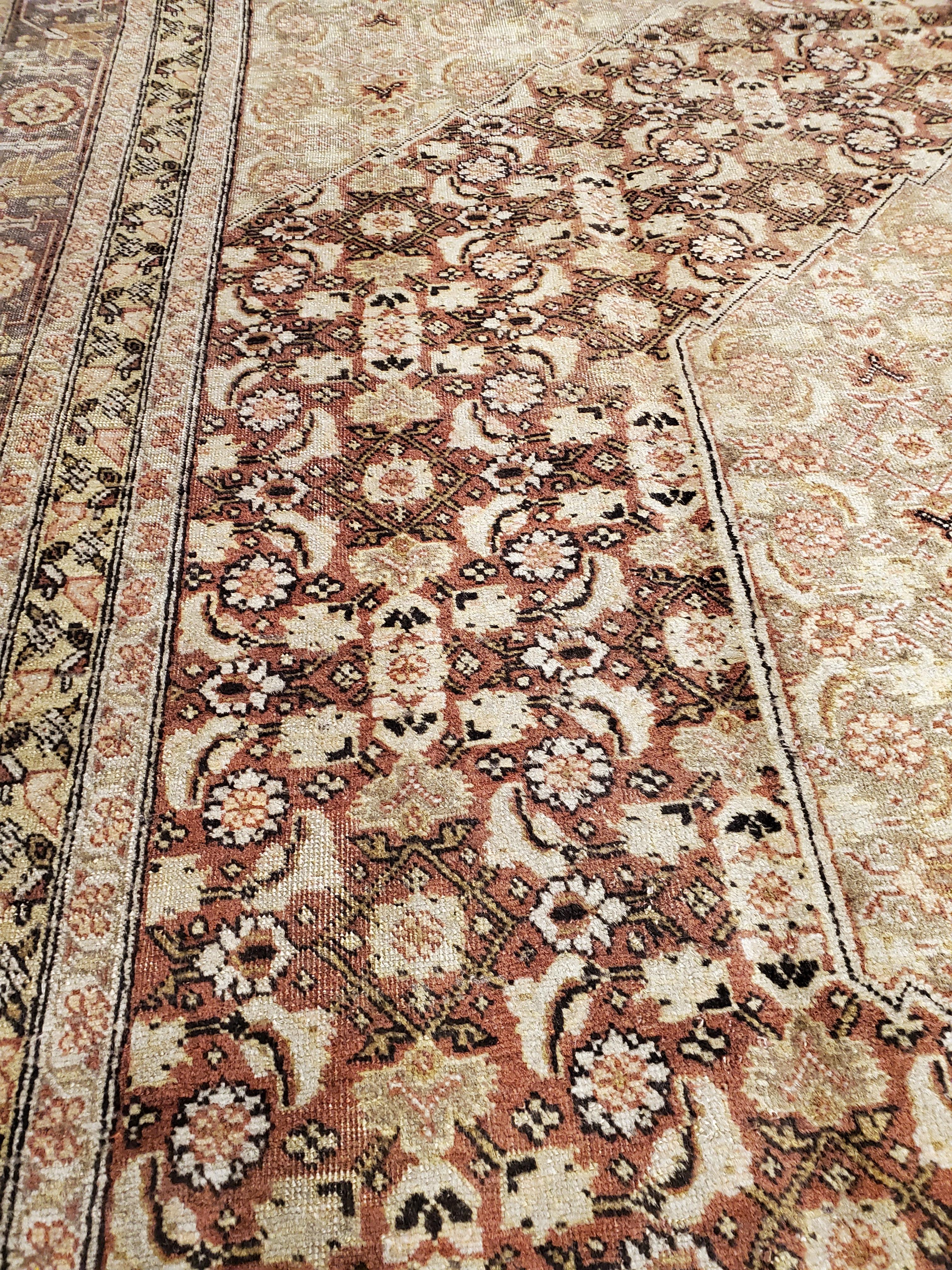 Wool Antique Tabriz Carpet, Handmade Persian Rug in Masculine Gold, Brown and Taupe For Sale