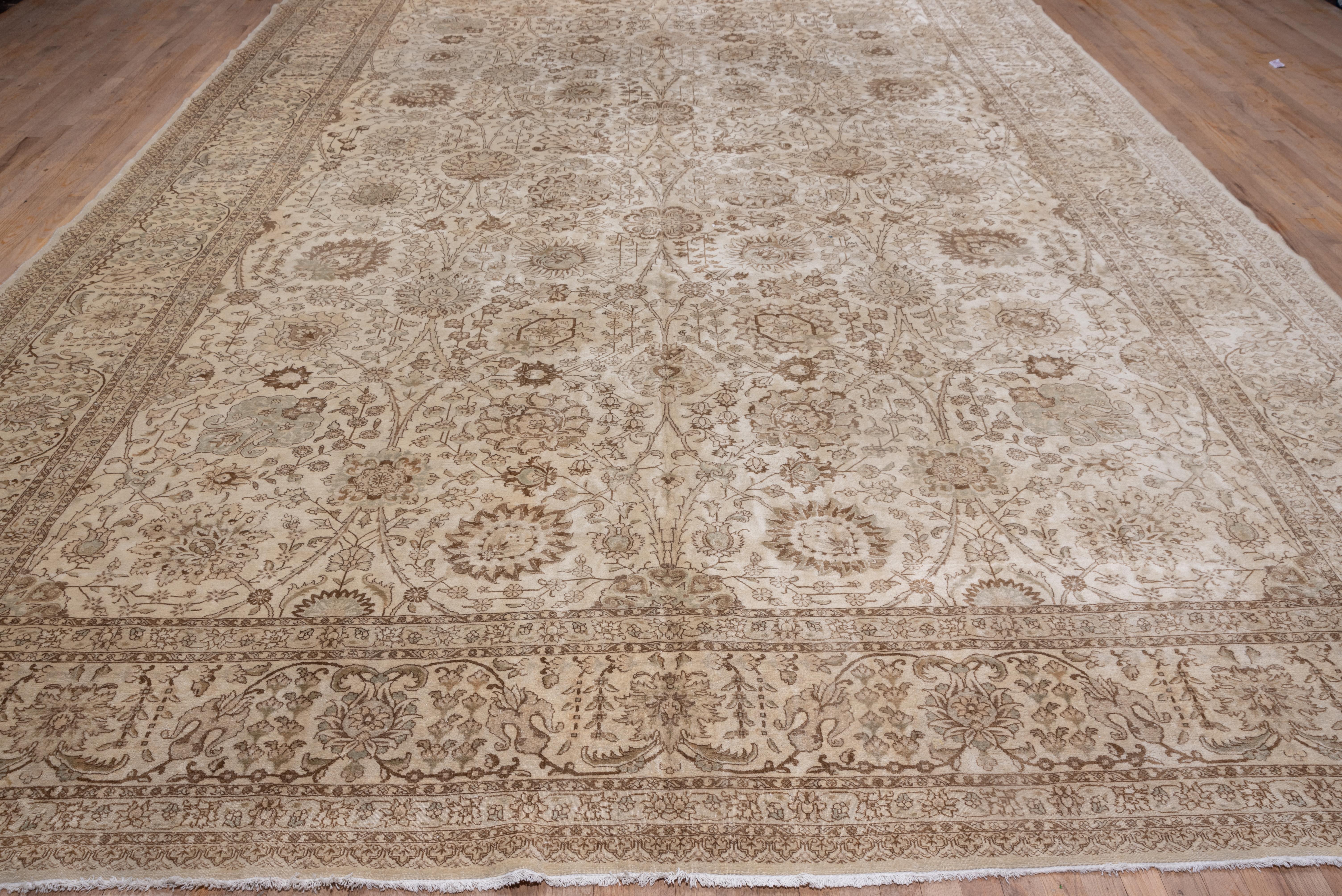 Hand-Knotted Antique Tabriz Carpet, Ivory Field For Sale