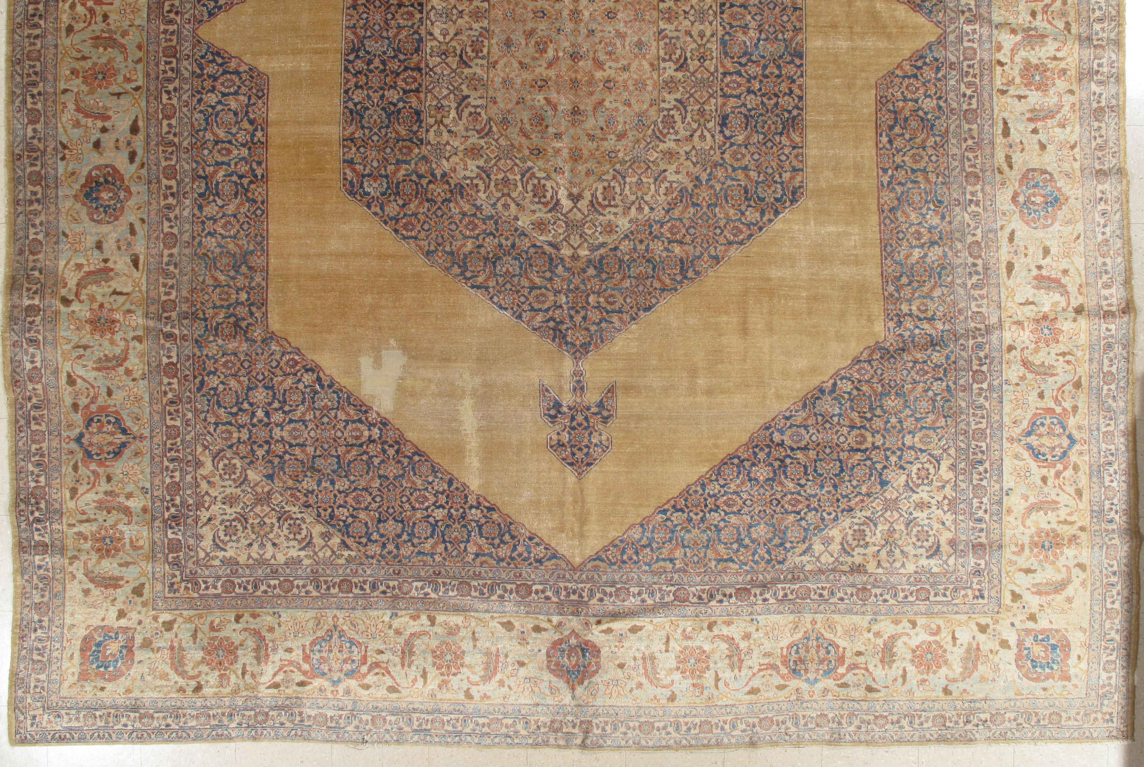Hand-Woven Antique Tabriz Carpet, Persian Rug, Earth Tones, Ivory, Soft Colors For Sale