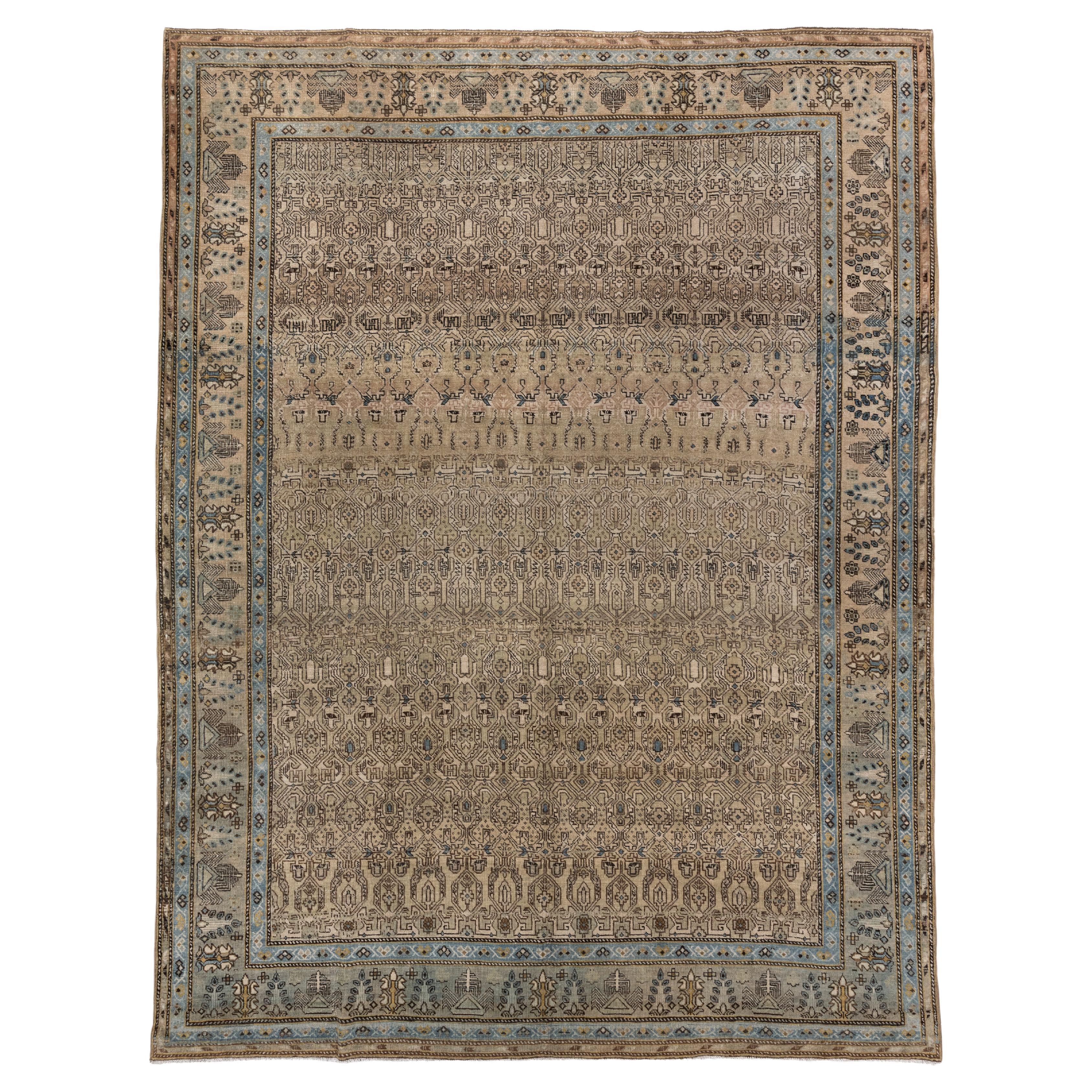 Antique Tabriz Carpet with Soft Blue Border and Allover Pattern For Sale