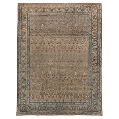 Antique Tabriz Carpet with Soft Blue Border and Allover Pattern