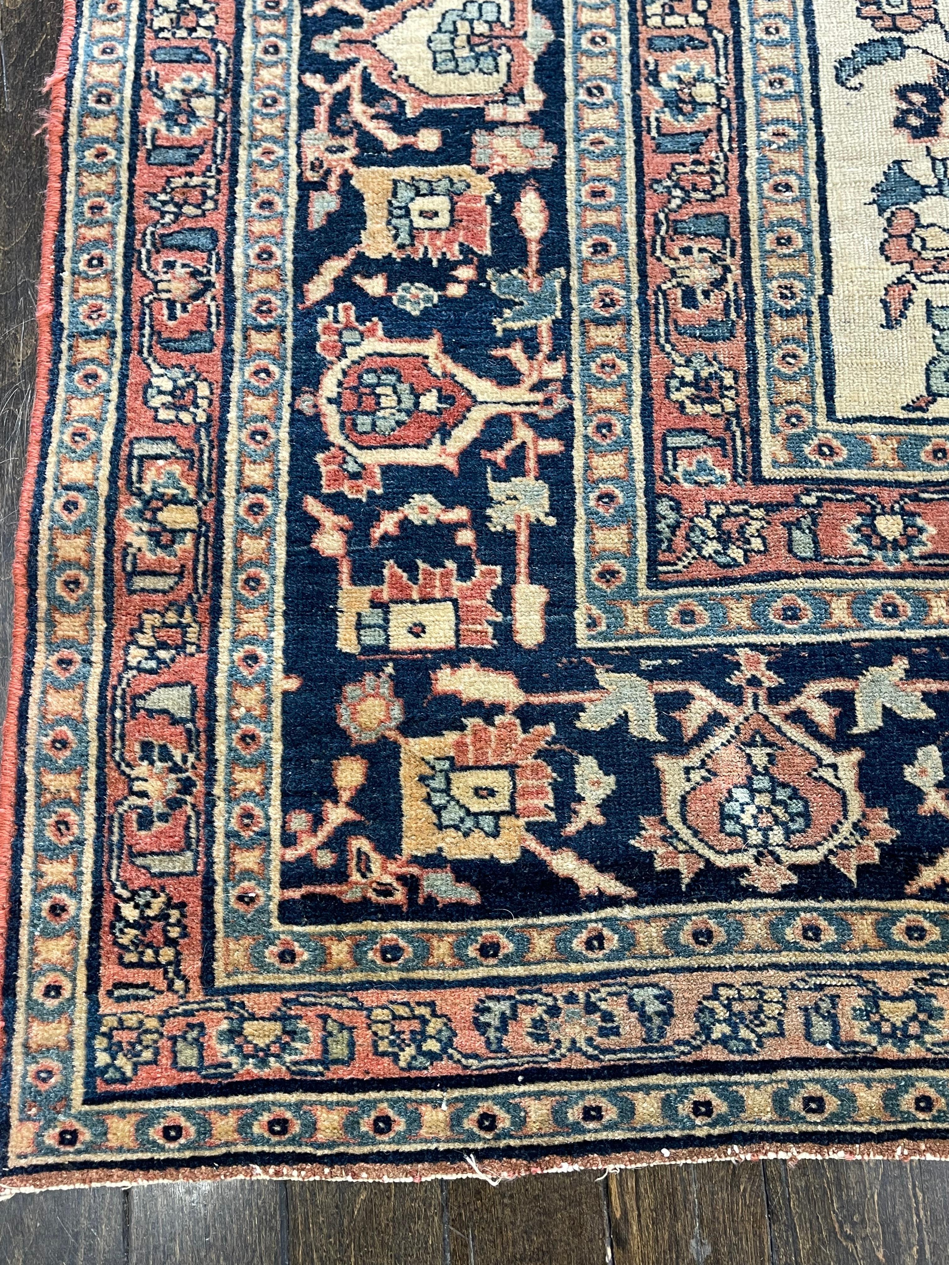 Wool Antique Persian Tabriz Farahan Design circa 1900 For Sale