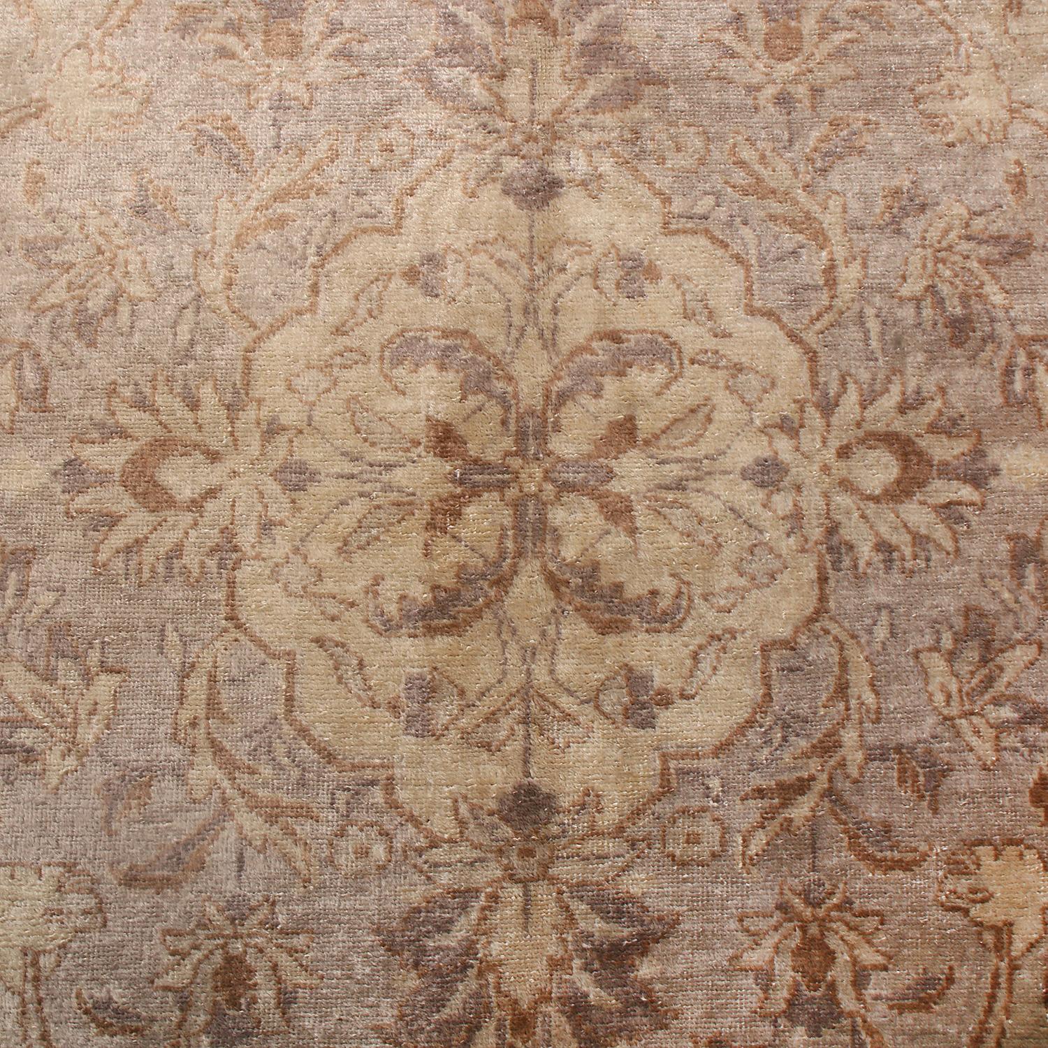 Hand-Knotted Antique Tabriz Floral Beige-Brown Wool Persian Rug