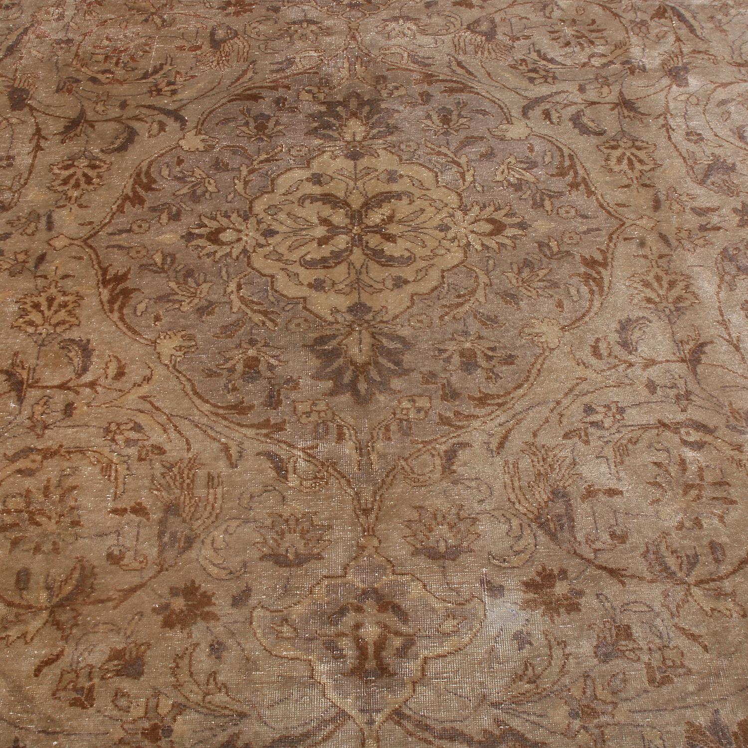 Late 19th Century Antique Tabriz Floral Beige-Brown Wool Persian Rug