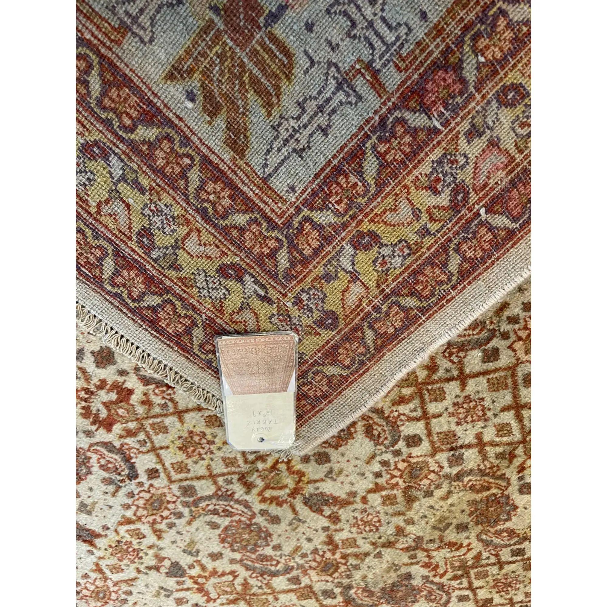 Début du 20ème siècle Ancien tapis de Tabriz à motifs floraux 12'5''x9'7'' en vente