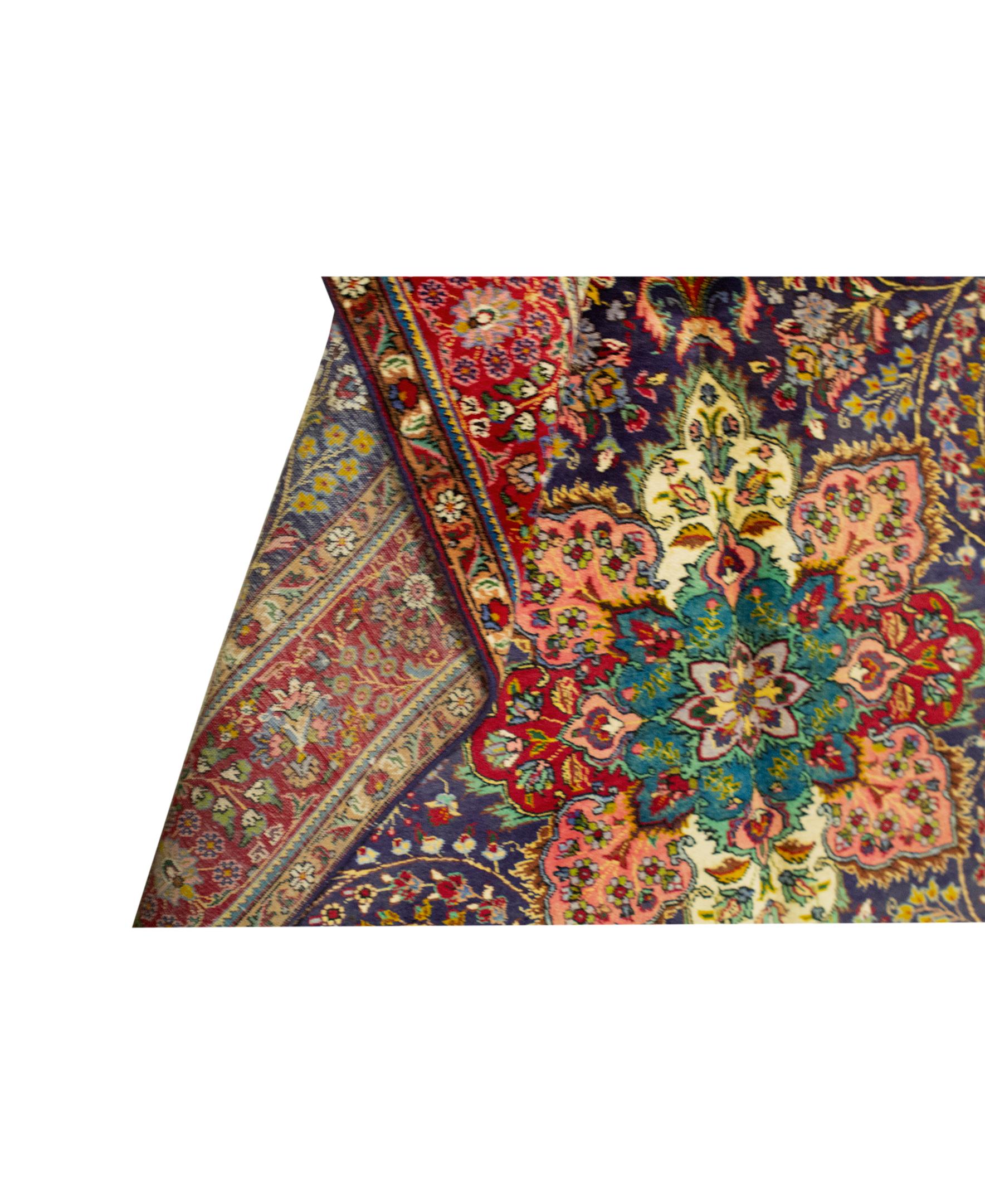 Other Antique Persian Fine Traditional Handwoven Luxury Wool Navy / Red Rug For Sale