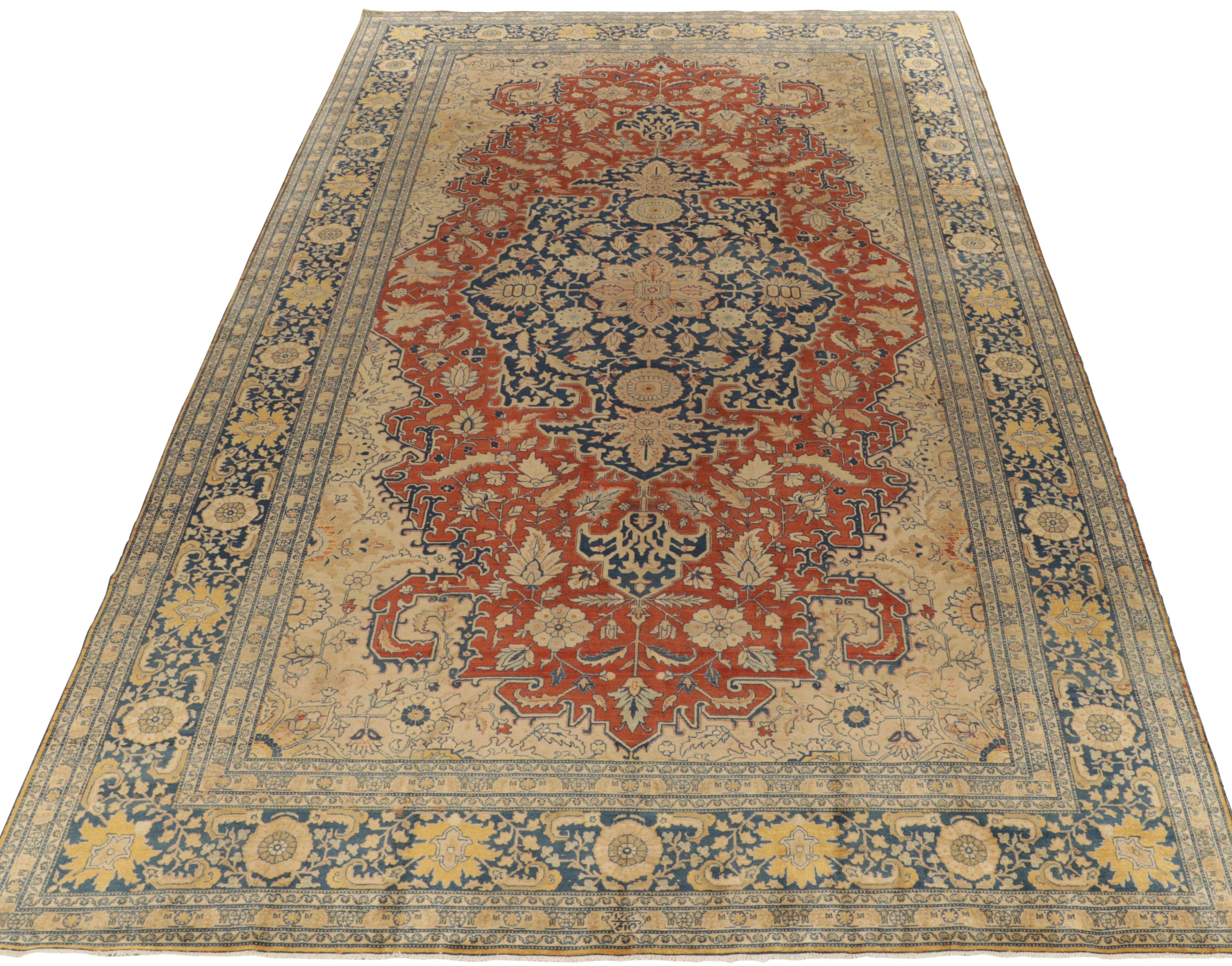 Celebrating the fine lineage of Persian rugs, Rug & Kilim welcomes this 11x17 Tabriz rug of the 1920s to its reputed Antique & Vintage collection. The classic piece exemplifies the traditional medallion style with remarkable florals & palmettes in