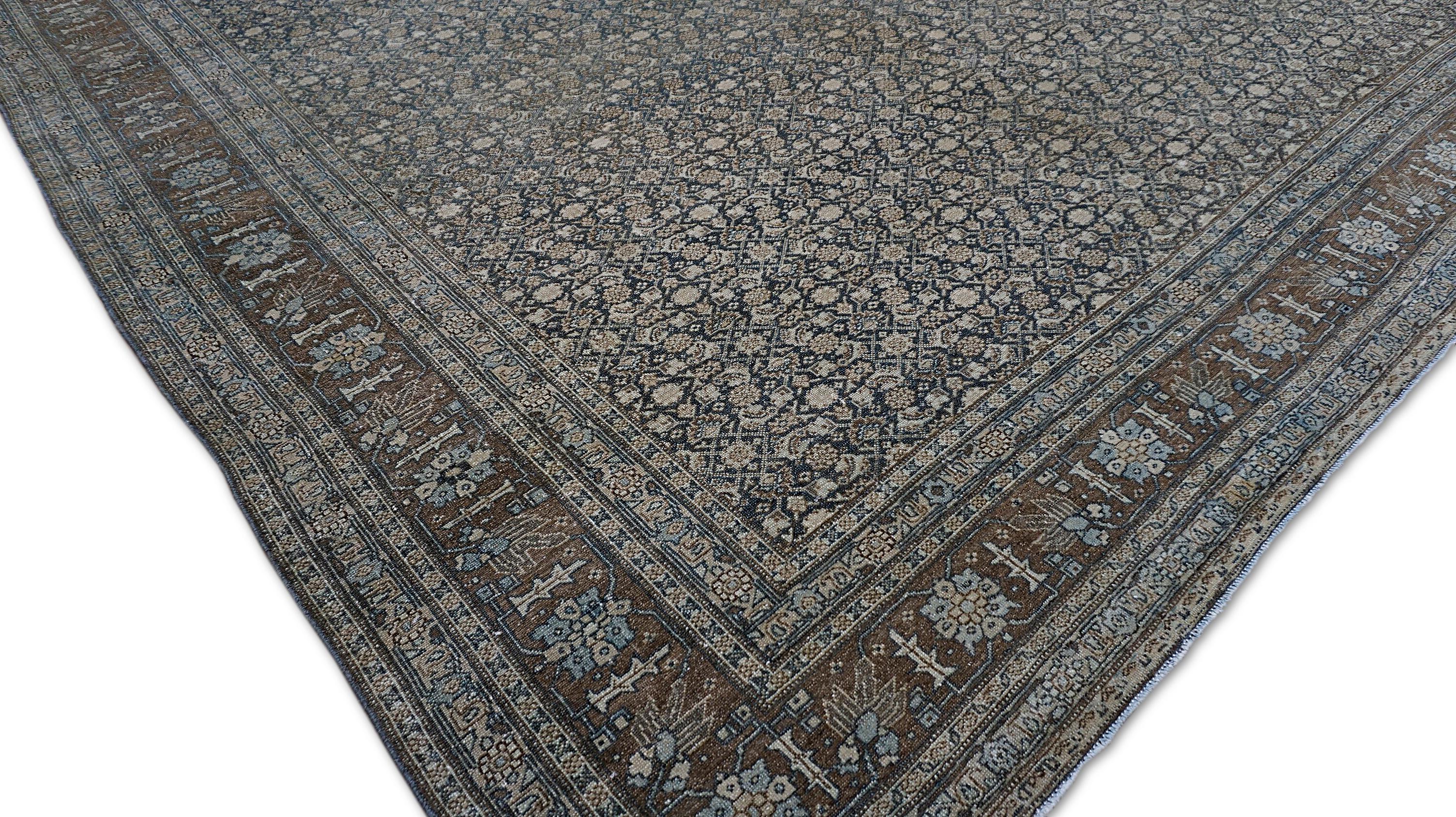 This exquisite antique tabriz rug, represents the height of Persian weaving artistry. Originating from the historic city of Tabriz, a renowned hub for fine carpet weaving, this rug showcases the intricate craftsmanship and artistic sophistication
