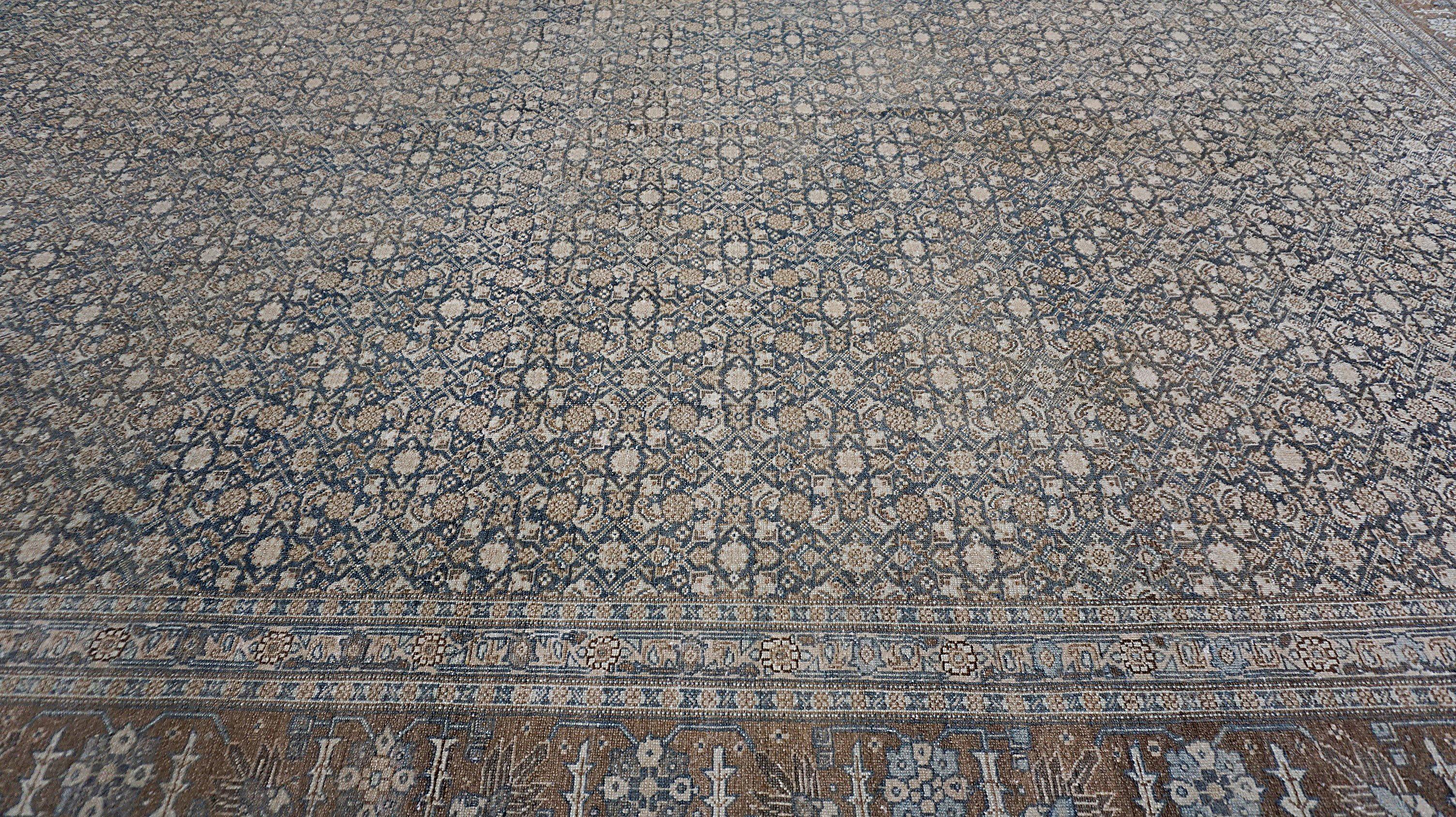 Persian Antique Tabriz Geometric Pattern Wool Rug 9'6''x11'11'' For Sale
