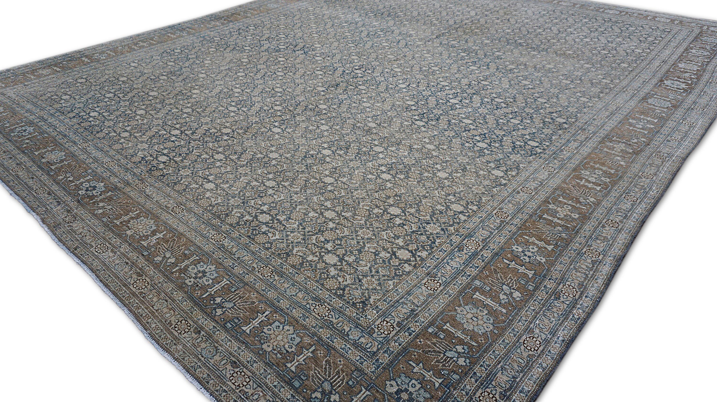 Hand-Knotted Antique Tabriz Geometric Pattern Wool Rug 9'6''x11'11'' For Sale