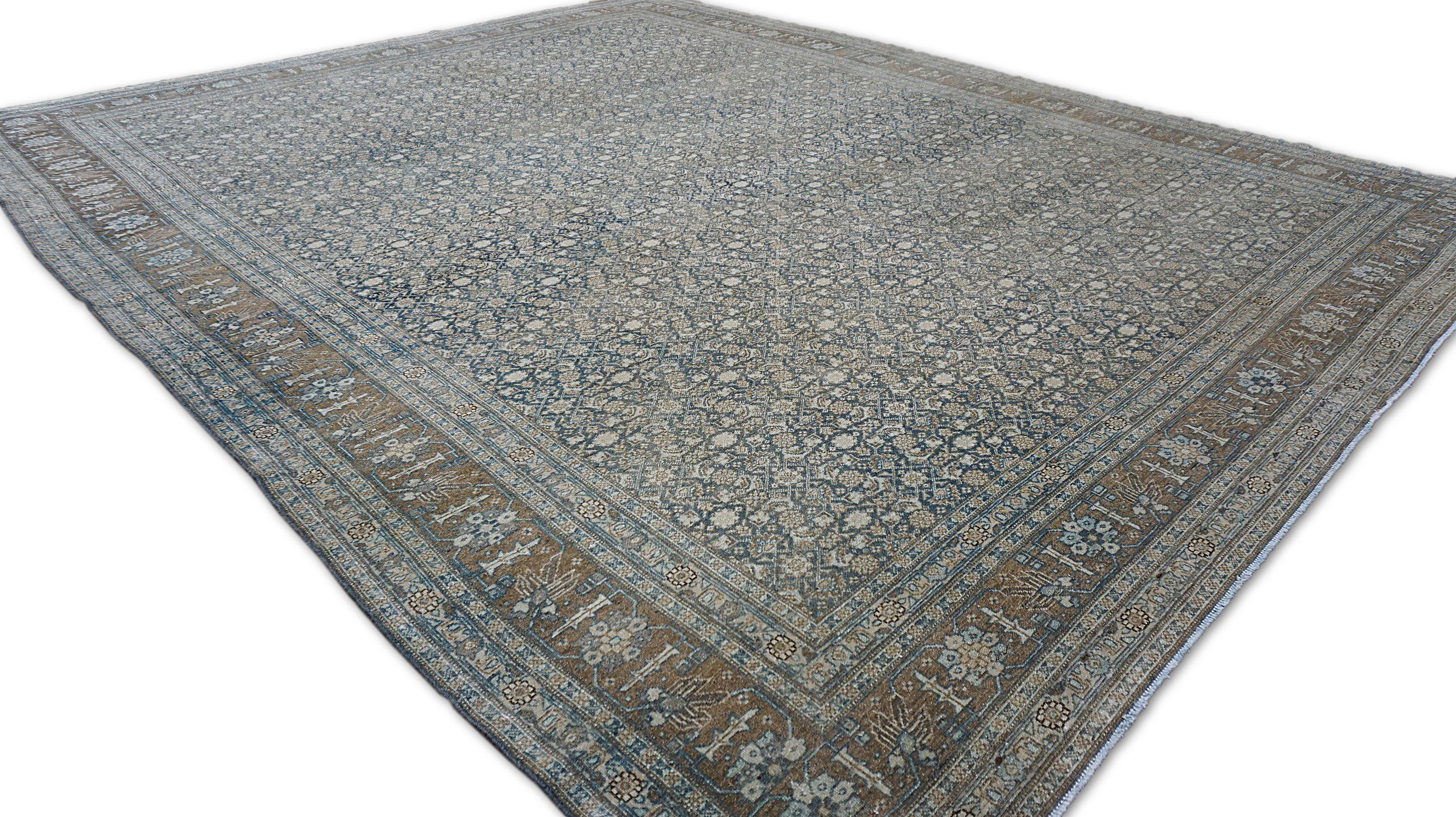 Antique Tabriz Geometric Pattern Wool Rug 9'6''x11'11'' In Good Condition For Sale In Torrance, CA