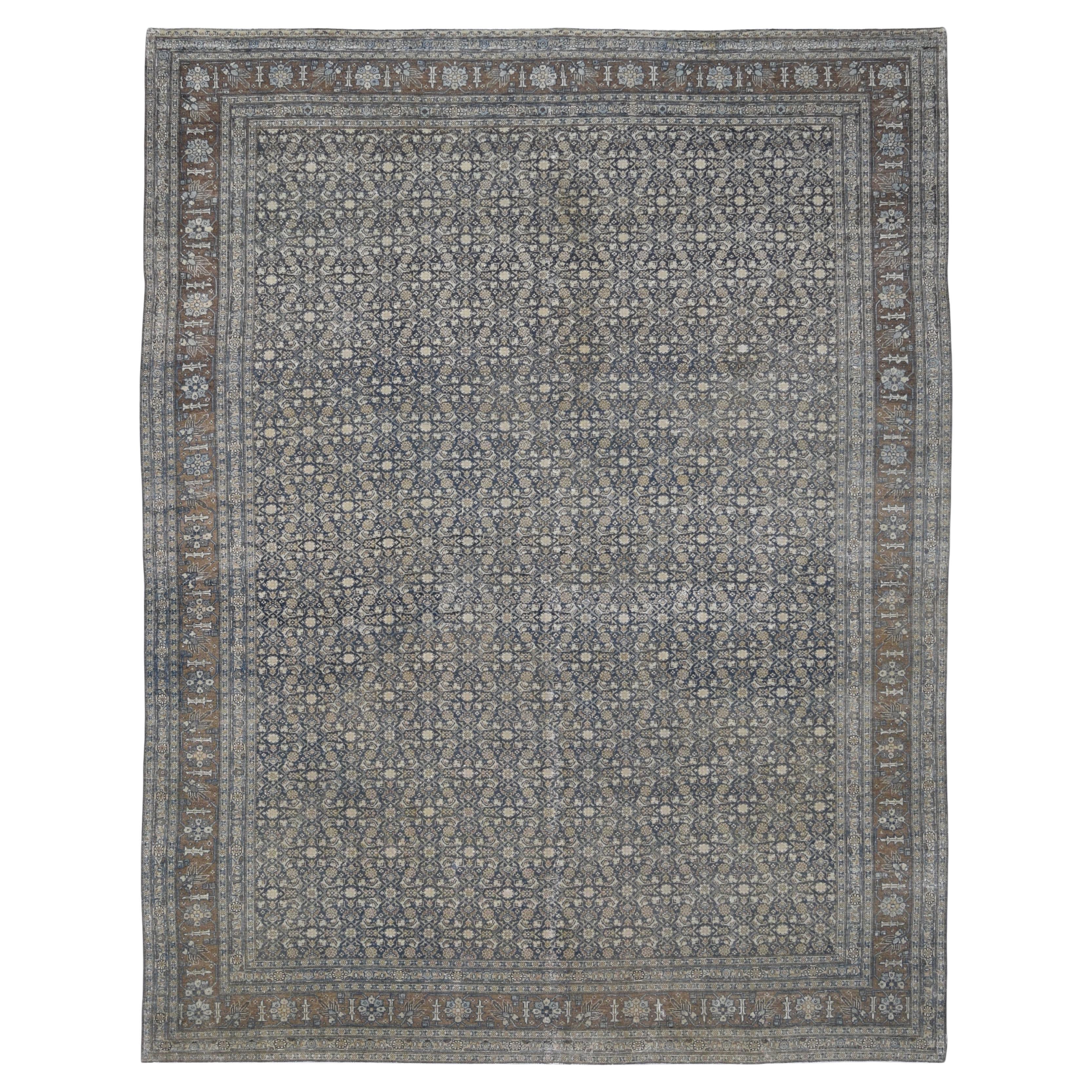 Antique Tabriz Geometric Pattern Wool Rug 9'6''x11'11'' For Sale