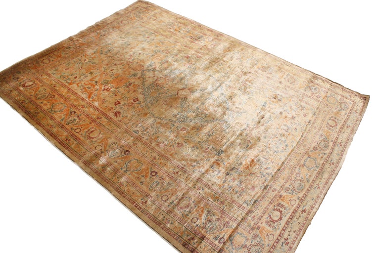 Antique Tabriz Golden Brown Silk Persian Rug For Sale at 1stDibs
