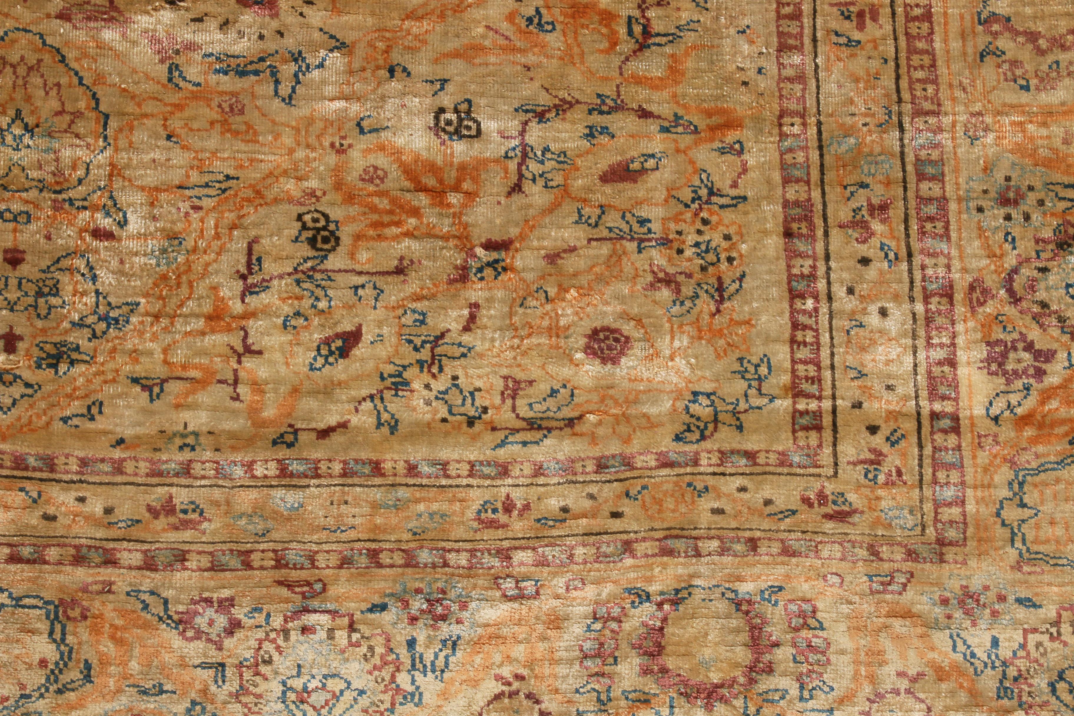 Late 19th Century Antique Tabriz Golden Brown Silk Persian Rug by Rug & Kilim For Sale