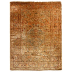 Antique Kashan Golden Brown and Pink Silk Persian Rug For Sale at 1stdibs