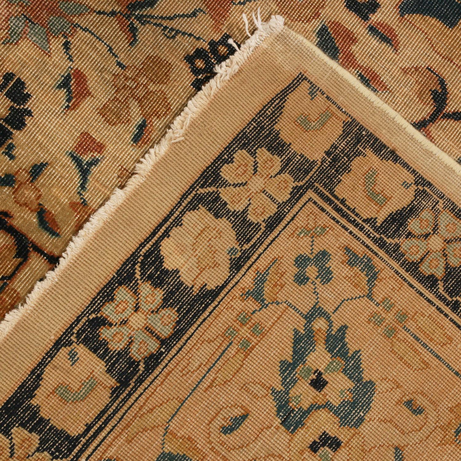 Early 20th Century Antique Tabriz Golden-Brown Wool Rug with Blue Accents by Rug & Kilim For Sale