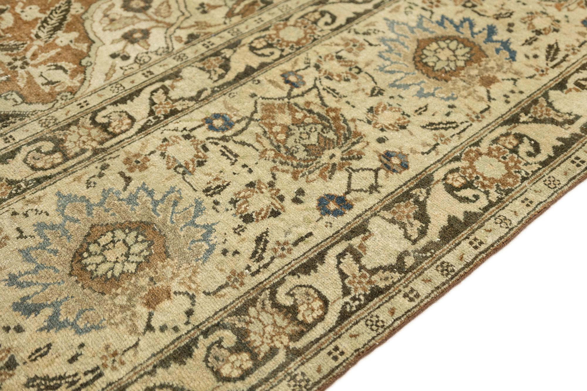 Tappeto antico Tabriz Haj Jalili, annodato a mano, 13,1 × 9,2 piedi - Beige e sabbia in vendita 1