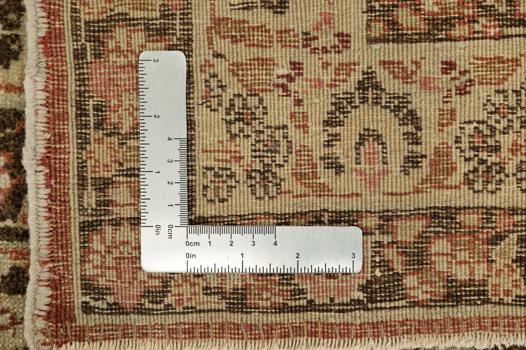 Antiker Tabriz Haj Jalili Teppich, handgeknüpft, 13.9x10.8 ft - Rose, Beige & Sand im Angebot 3