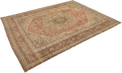 Antique Tabriz Haj Jalili Rug, Hand-Knotted, 13.9x10.8 ft – Rose, Beige & Sand