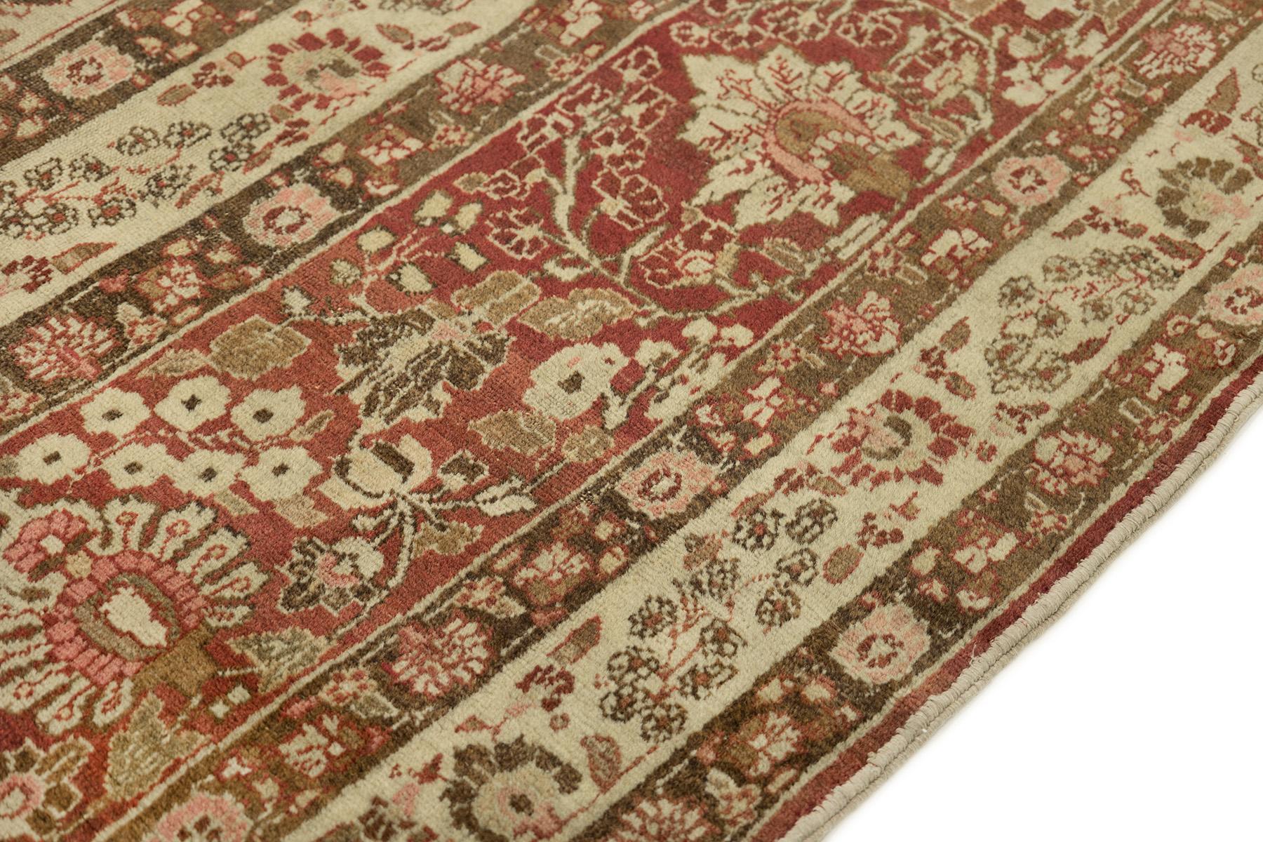 Antiker Tabriz Haj Jalili Teppich, handgeknüpft, 13.9x10.8 ft - Rose, Beige & Sand (19. Jahrhundert) im Angebot