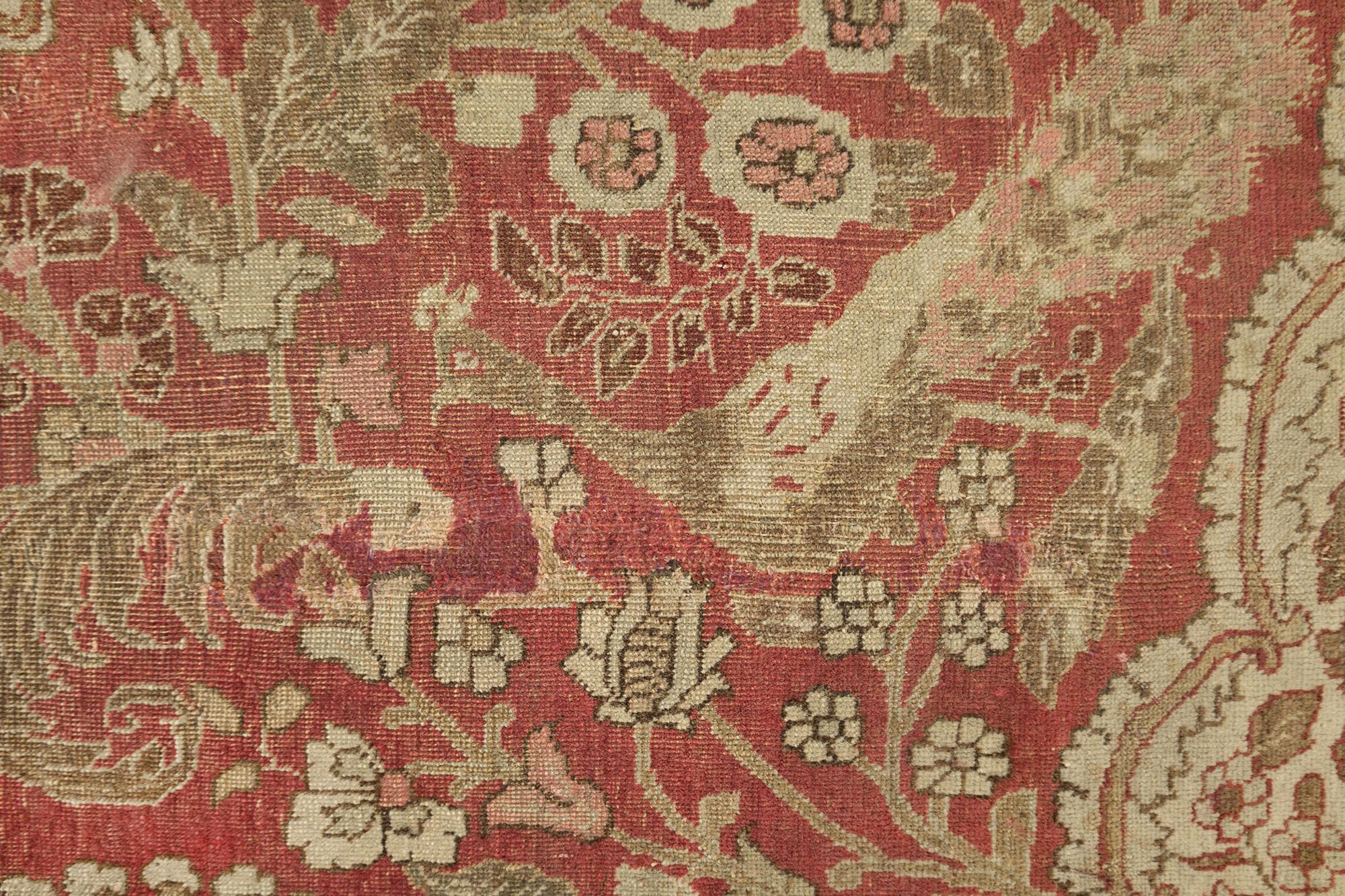 Antiker Tabriz Haj Jalili Teppich, handgeknüpft, 13.9x10.8 ft - Rose, Beige & Sand im Angebot 1