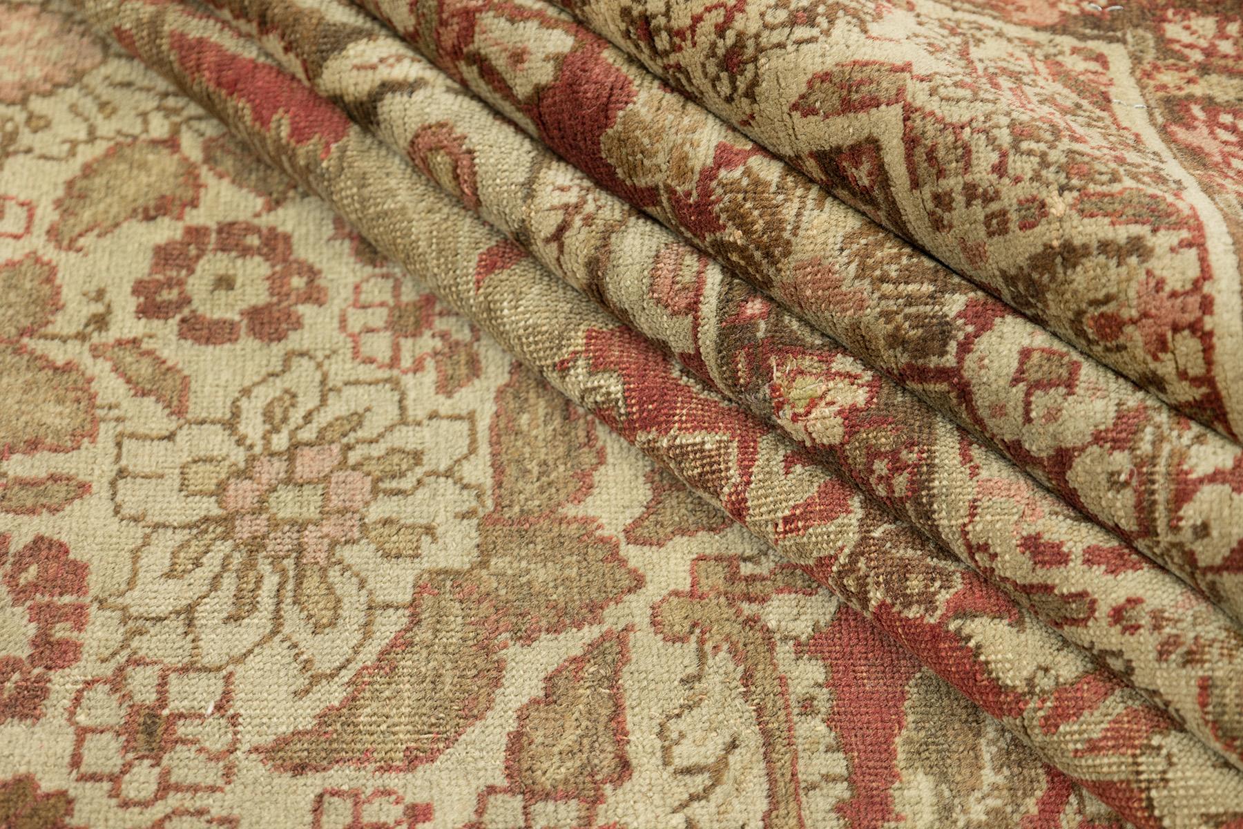 Antiker Tabriz Haj Jalili Teppich, handgeknüpft, 13.9x10.8 ft - Rose, Beige & Sand im Angebot 2