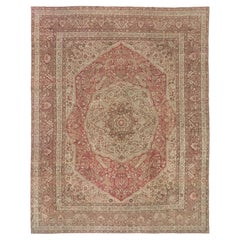 Antiker Tabriz Haj Jalili Teppich, handgeknüpft, 13.9x10.8 ft - Rose, Beige
Sand