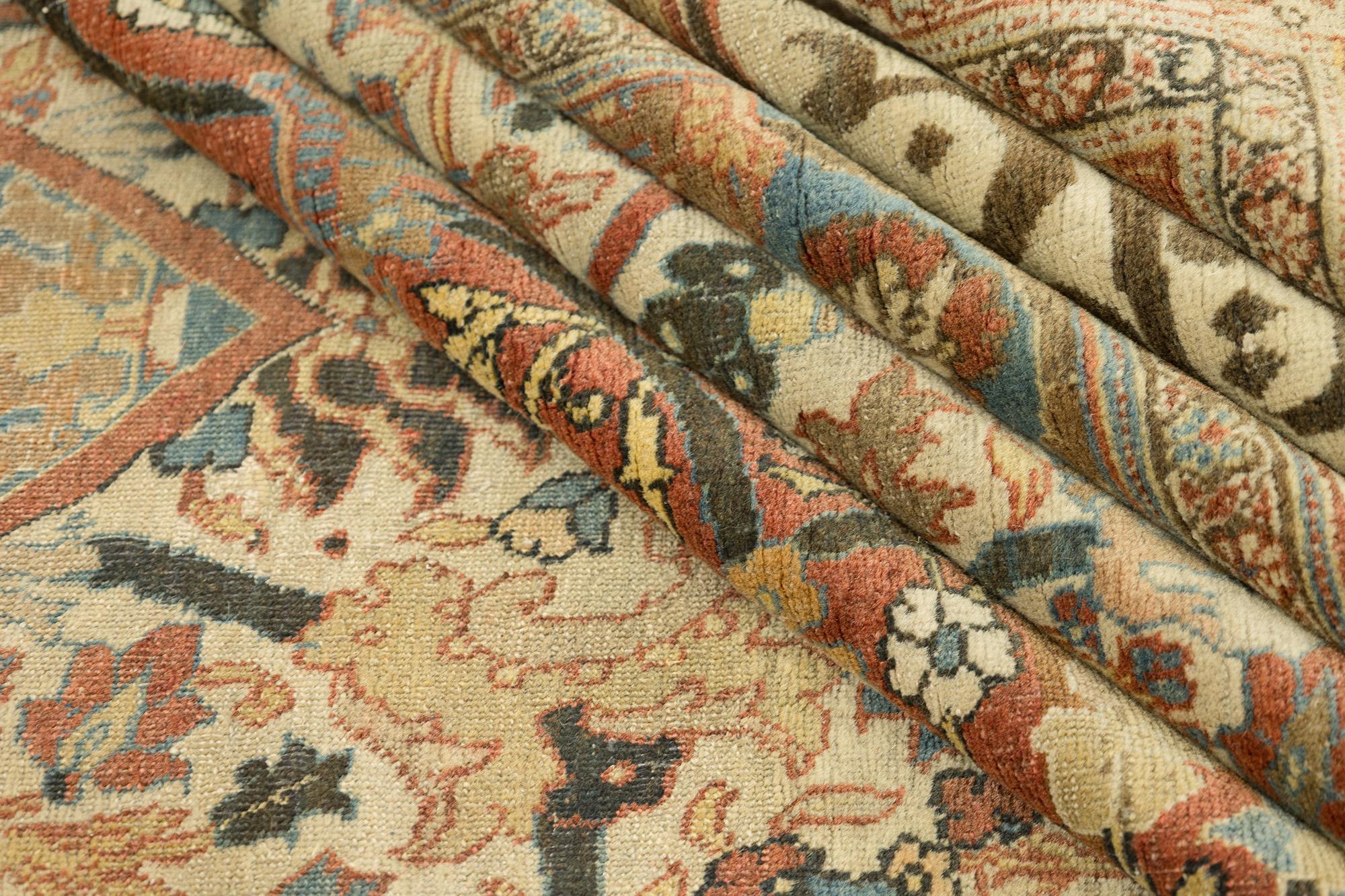 Antiker Tabriz Haj Jalili Teppich, handgeknüpft, 17.1x11.6 ft - Beige, Blau & Rosa im Angebot 3