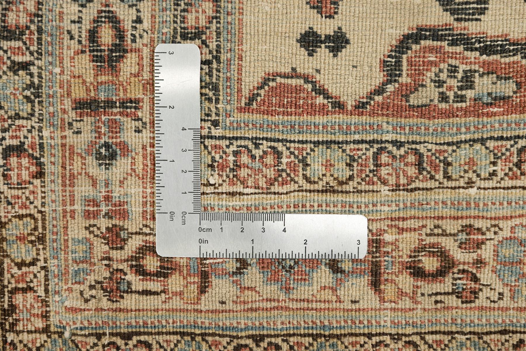 Antiker Tabriz Haj Jalili Teppich, handgeknüpft, 17.1x11.6 ft - Beige, Blau & Rosa im Angebot 4