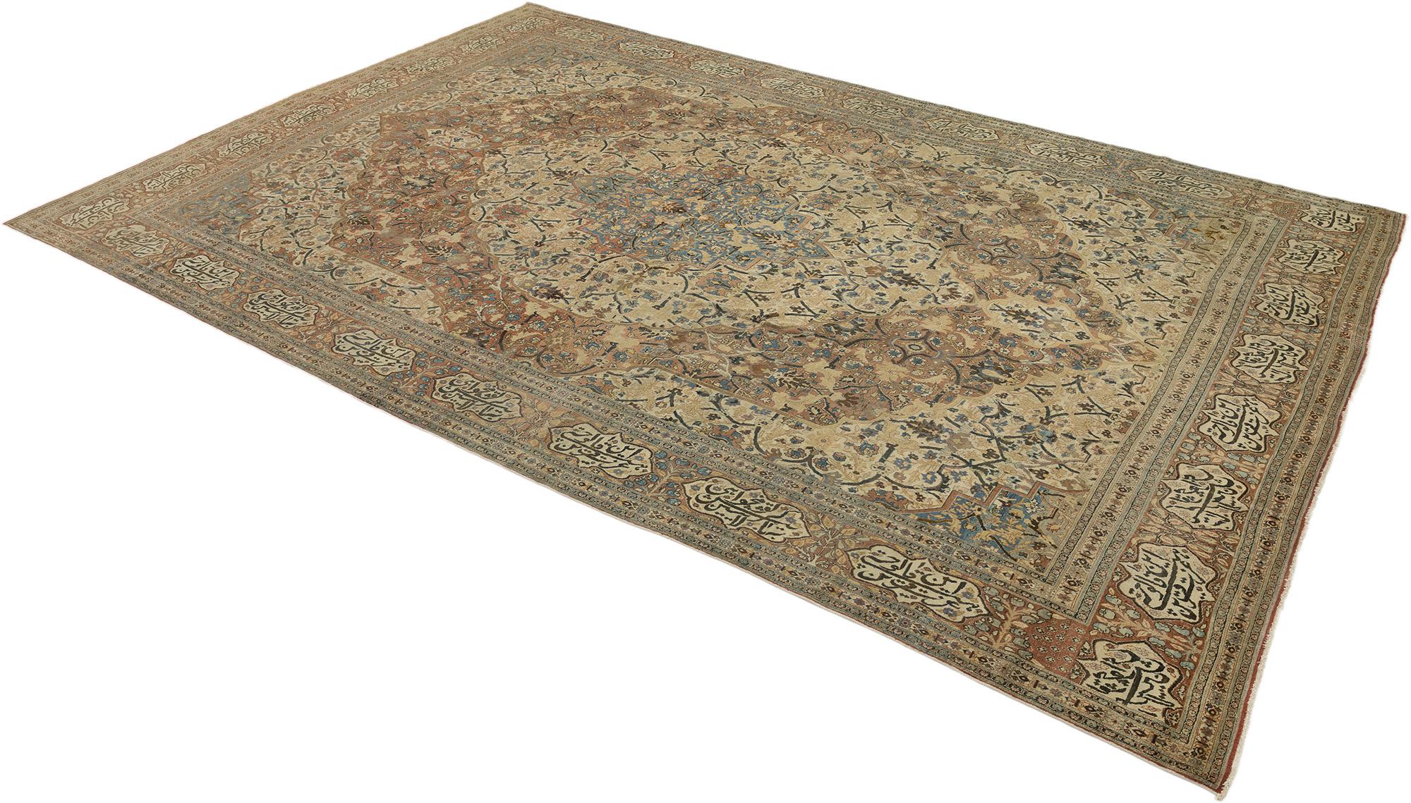 Antiker Tabriz Haj Jalili Teppich, handgeknüpft, 17.1x11.6 ft - Beige, Blau & Rosa (Persisch) im Angebot