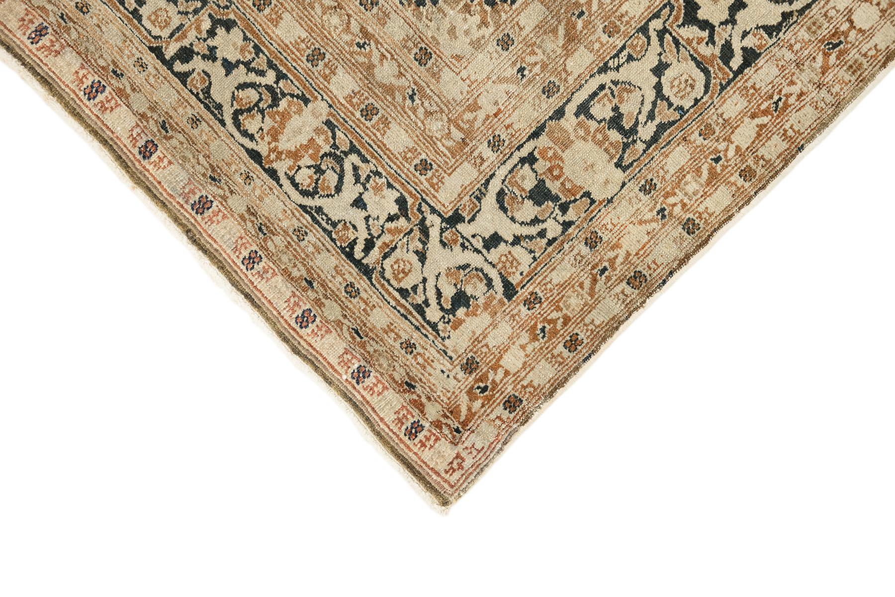 Antiker Tabriz Haj Jalili Teppich, handgeknüpft, 5.9 × 4.1 ft - Beige & Navy (19. Jahrhundert) im Angebot