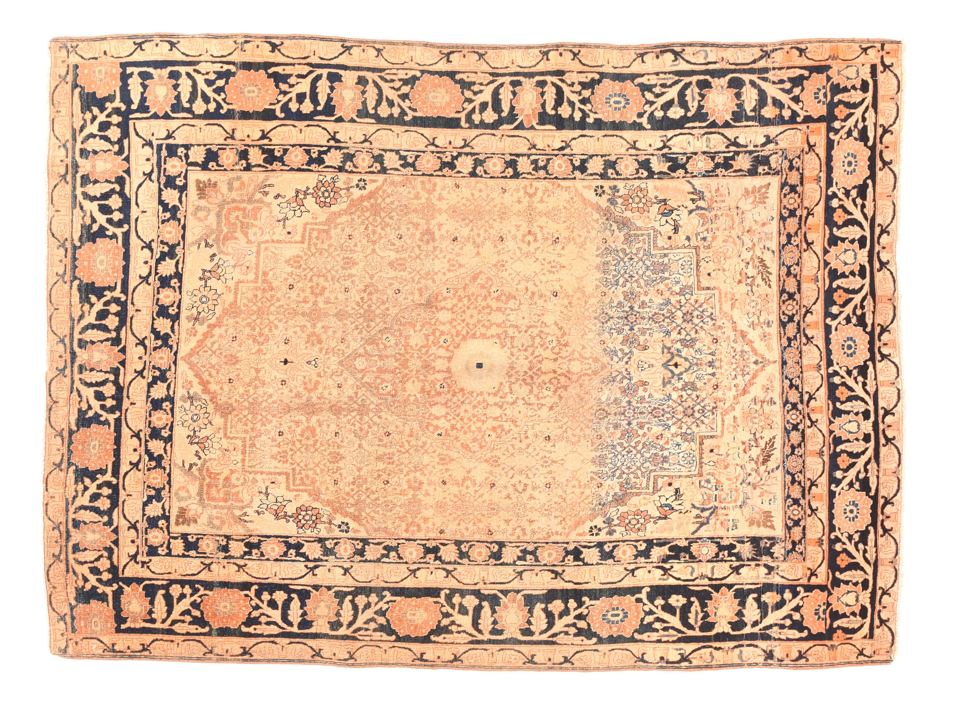 Persiano Tappeto antico Tabriz Haji Jalili 4'8'' x 5'11'' in vendita